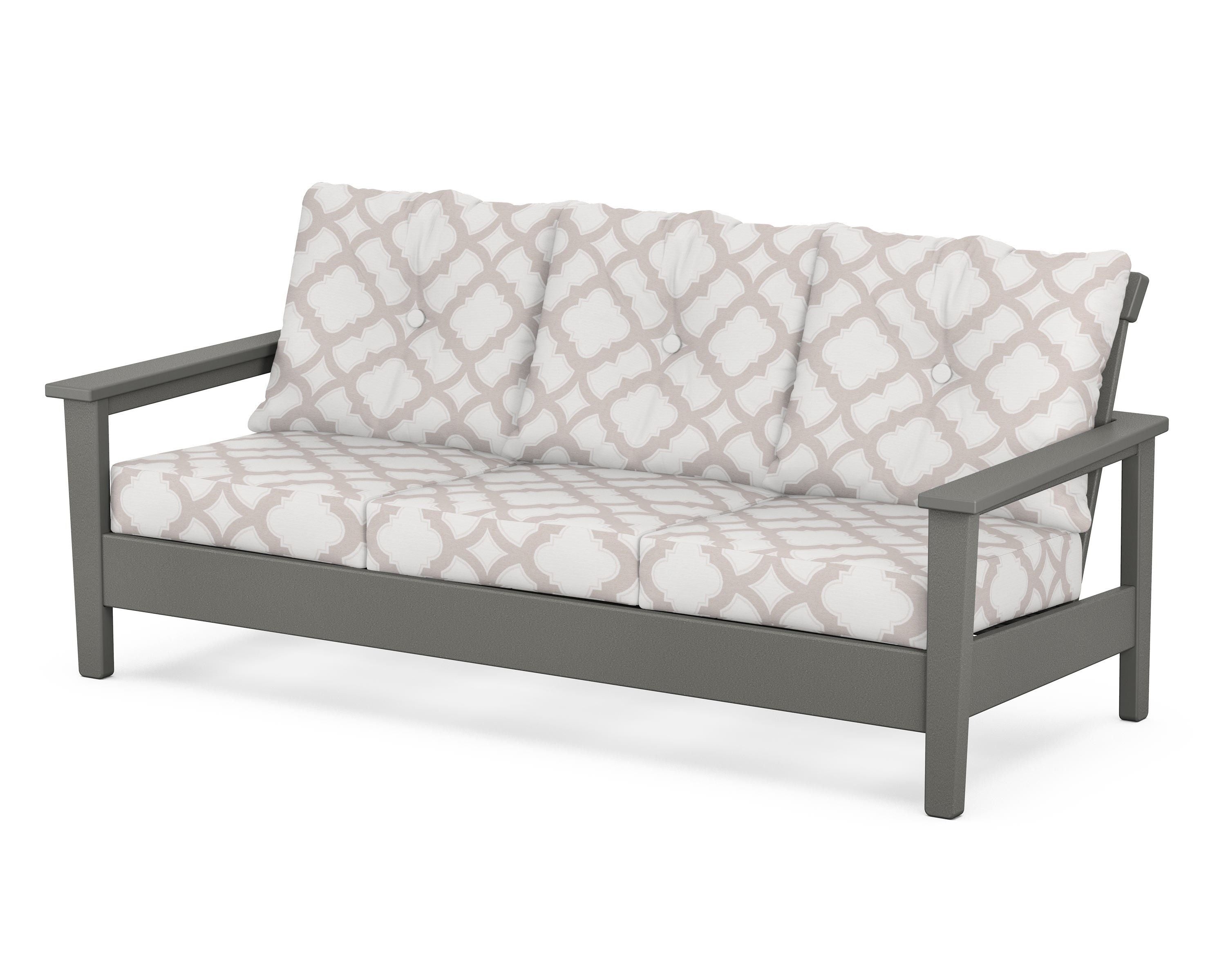 POLYWOOD® Prescott Deep Seating Sofa in Slate Grey / Trellis Dune Burlap