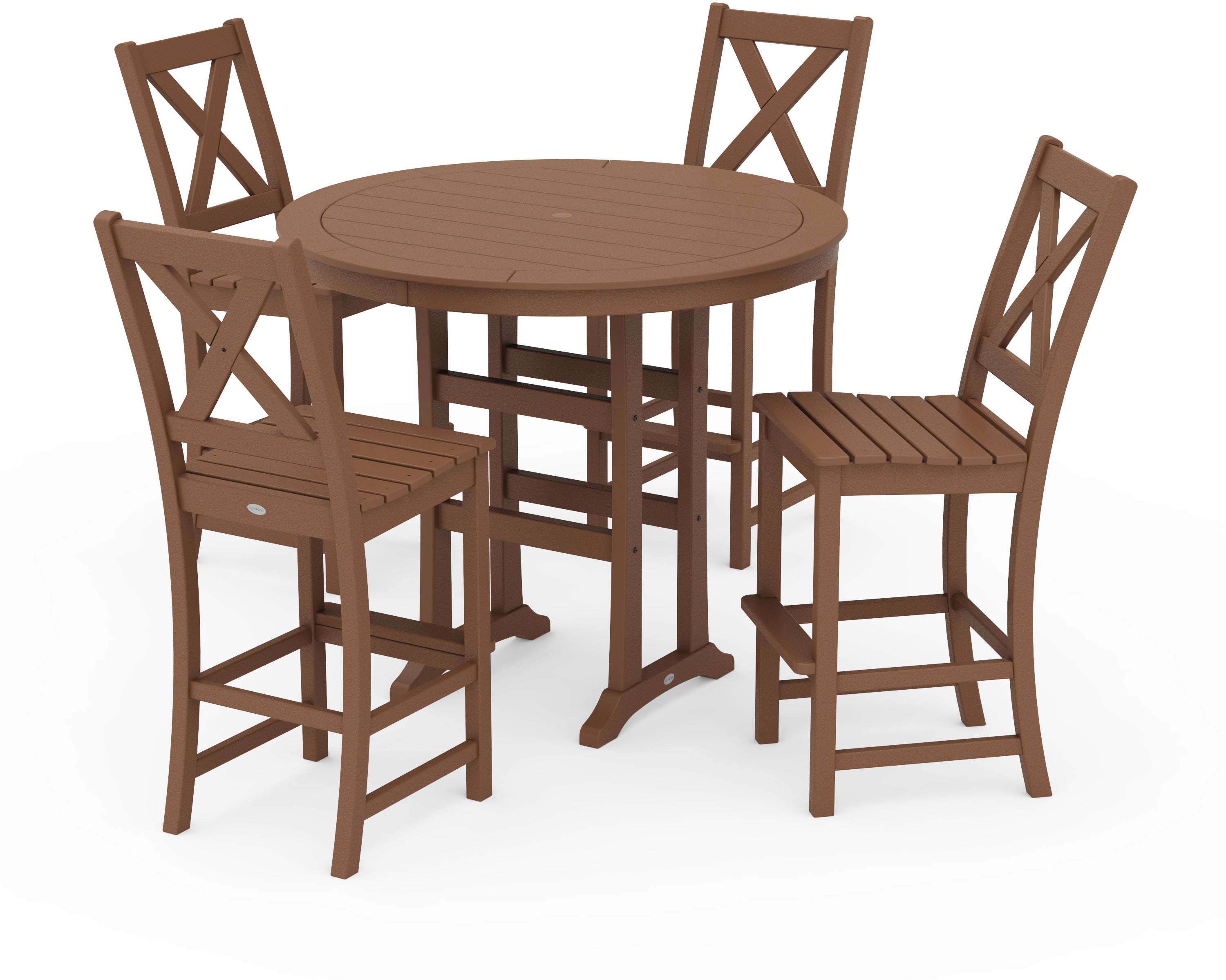 POLYWOOD® Braxton 5-Piece Nautical Trestle Arm Chair Bar Set in Teak