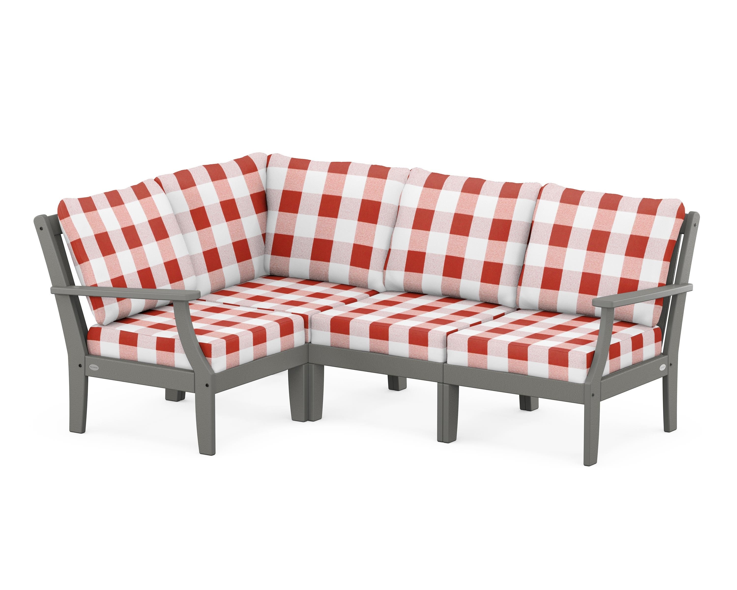 POLYWOOD® Braxton Modular 4-Piece Deep Seating Set in Slate Grey / Buffalo Plaid Crimson