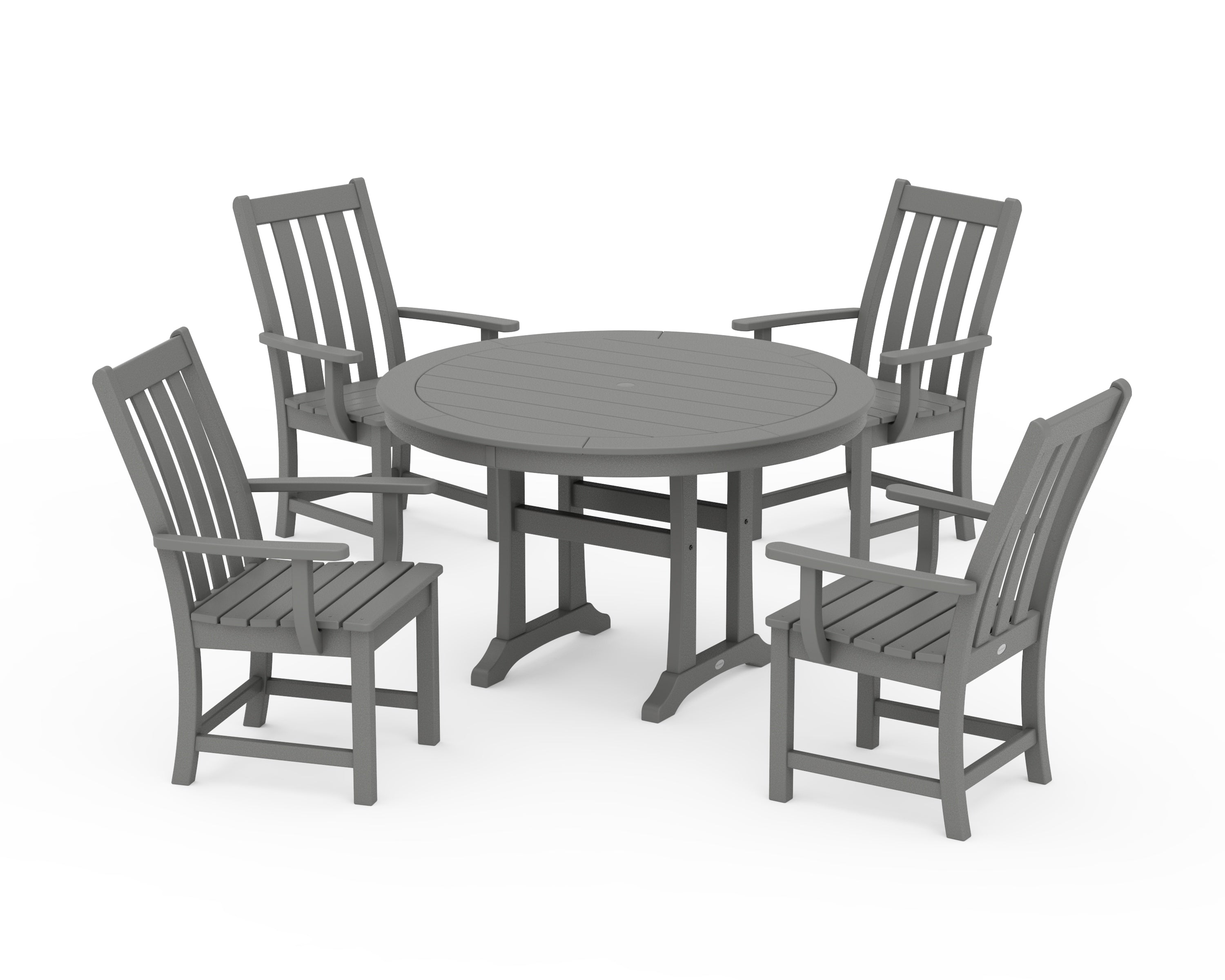 POLYWOOD® Vineyard 5-Piece Round Dining Set with Trestle Legs in Slate Grey