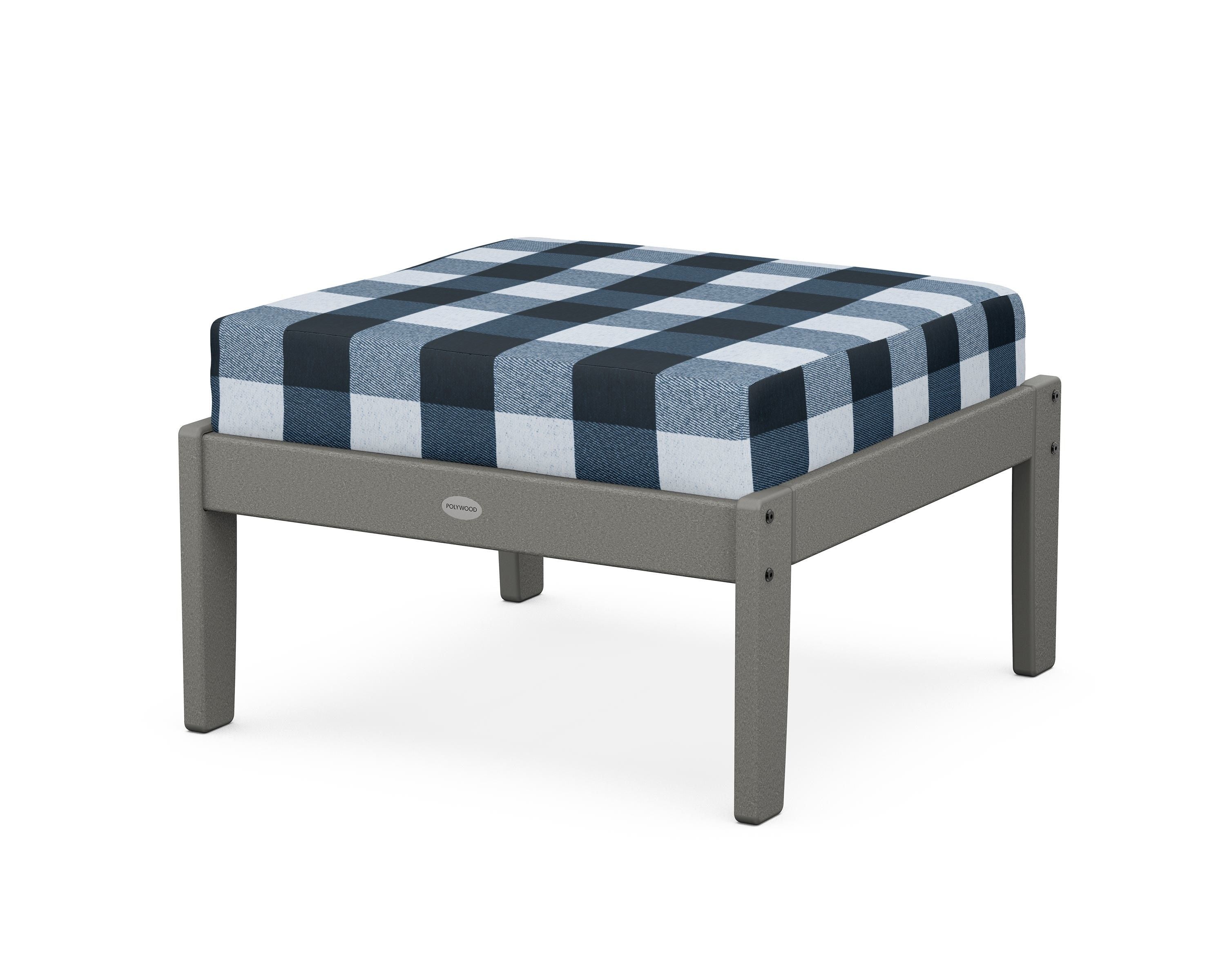 POLYWOOD® Braxton Deep Seating Ottoman in Slate Grey / Buffalo Plaid Marine Indigo