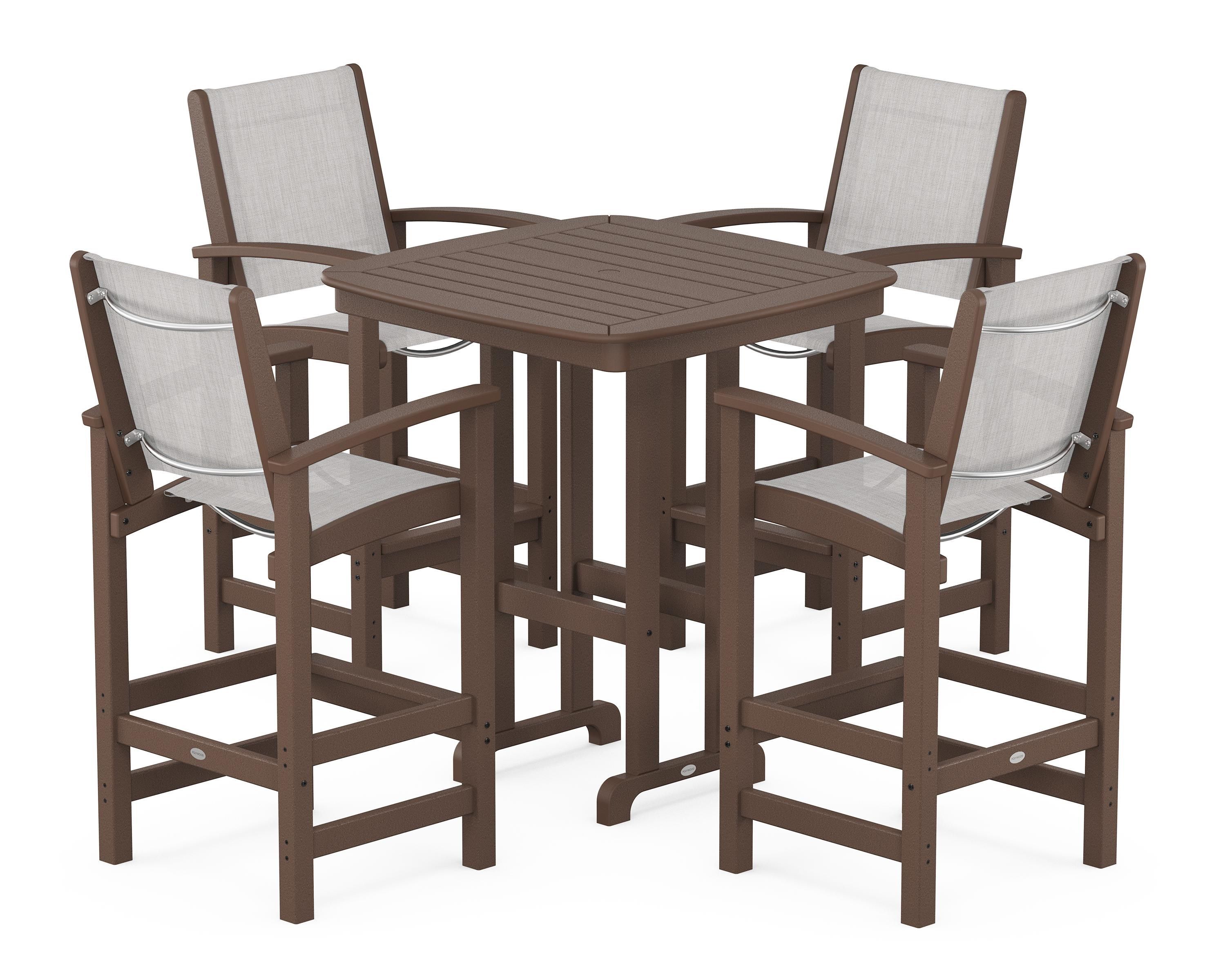 POLYWOOD® Coastal 5-Piece Bar Set in Mahogany / Parchment Sling