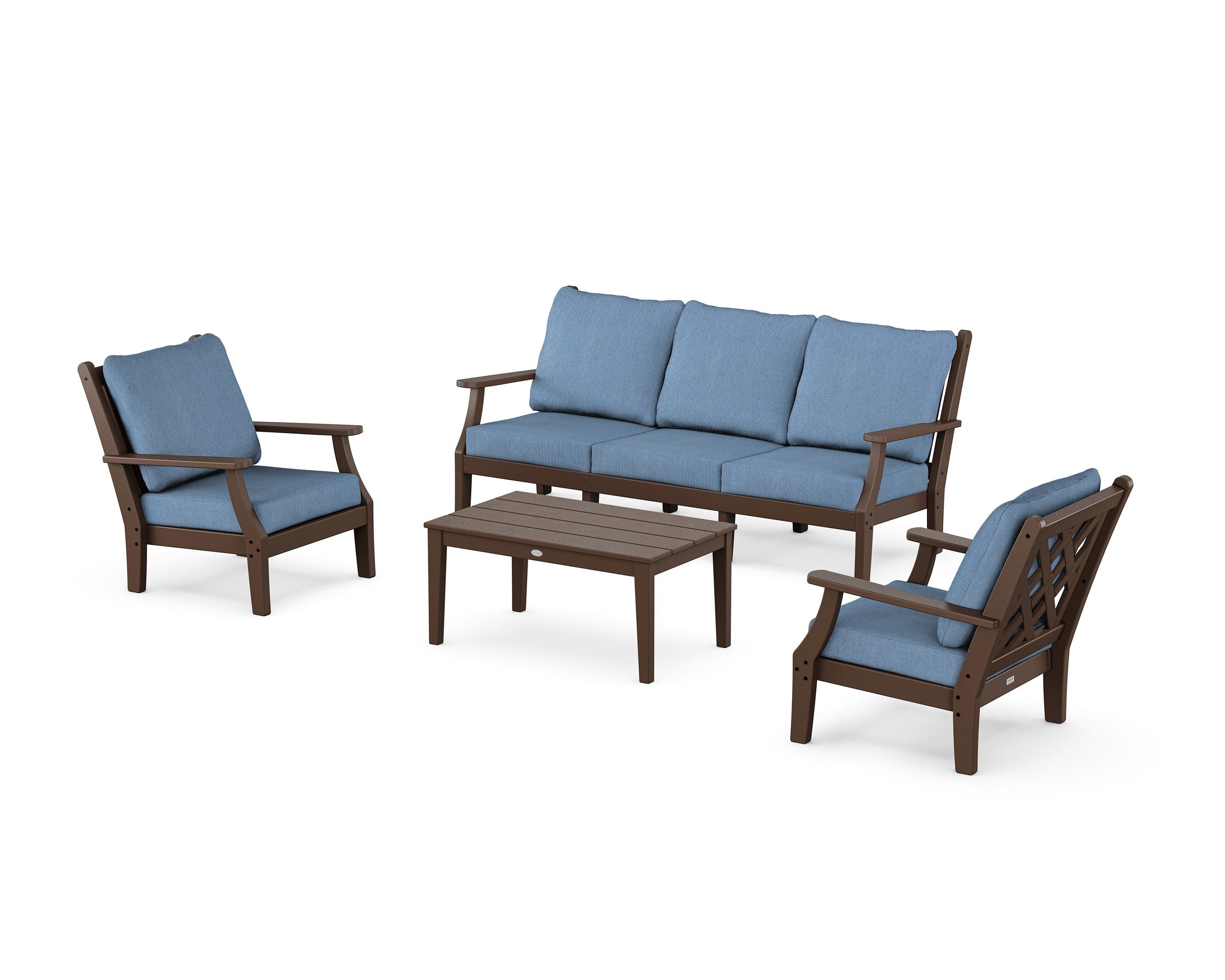 Country Living Wovendale 4-Piece Deep Seating Set with Sofa in Mahogany / Sky Blue