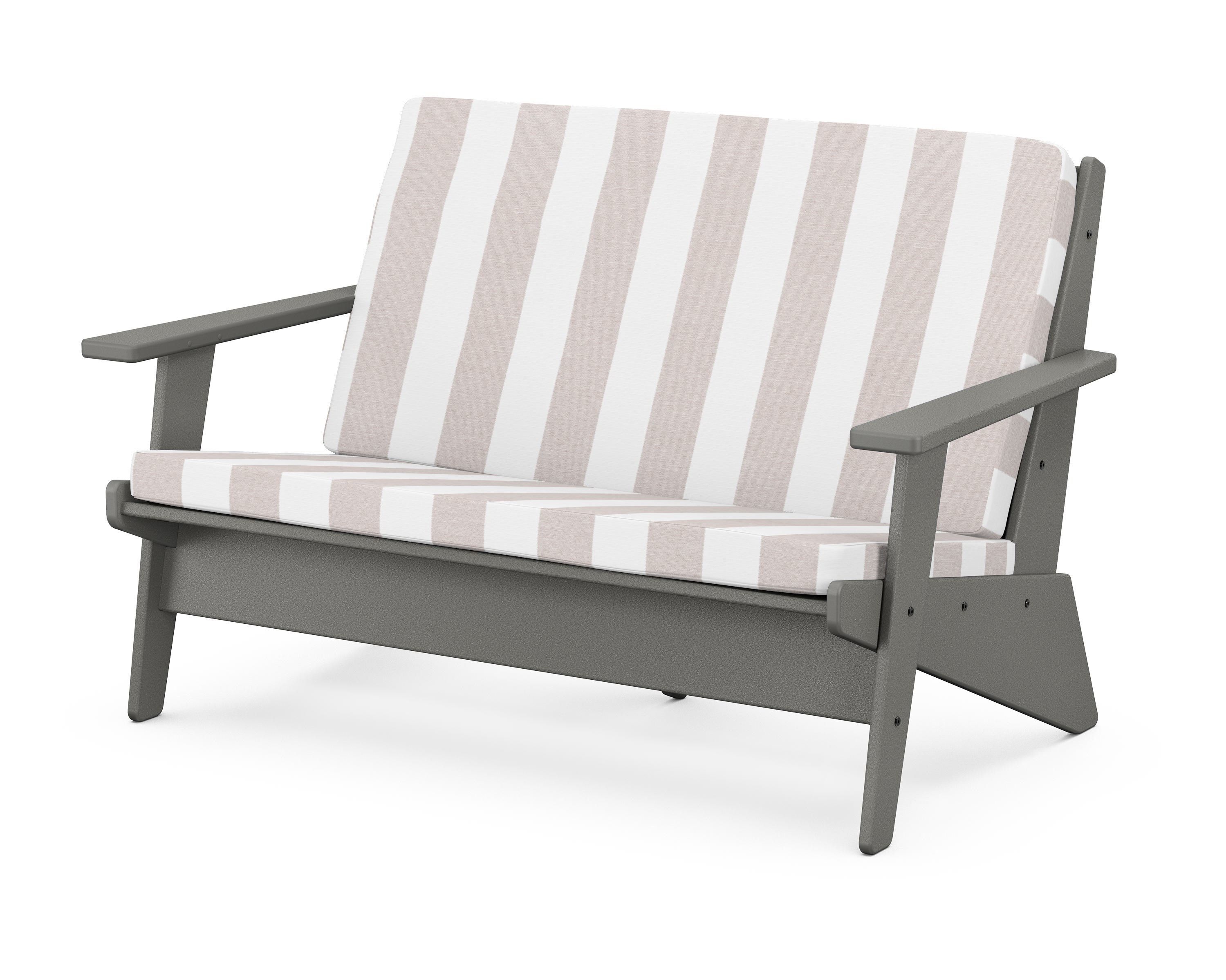 POLYWOOD® Riviera Modern Lounge Loveseat in Slate Grey / Cabana Stripe Dune Burlap