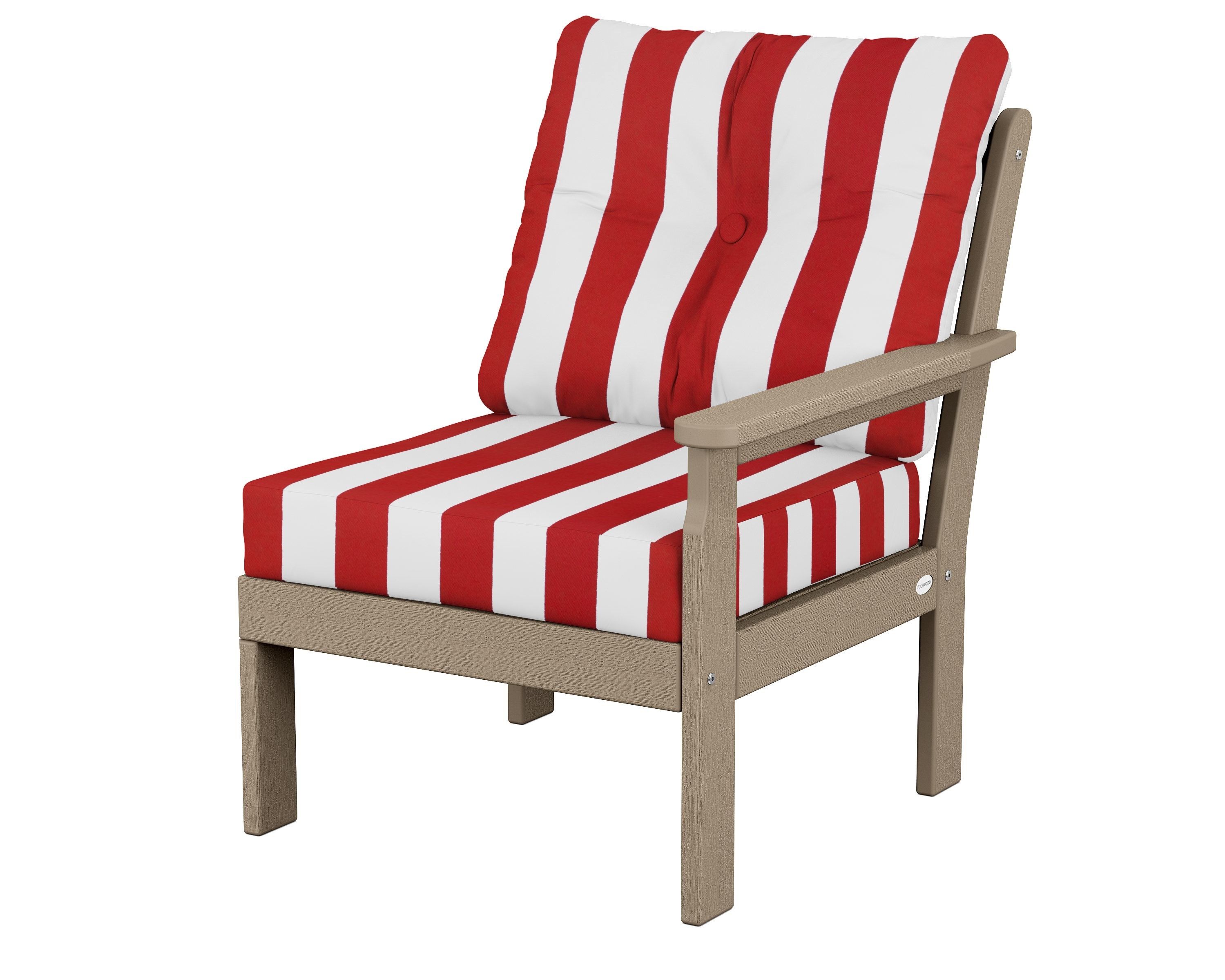 POLYWOOD® Vineyard Modular Right Arm Chair in Vintage Sahara / Cabana Stripe Crimson