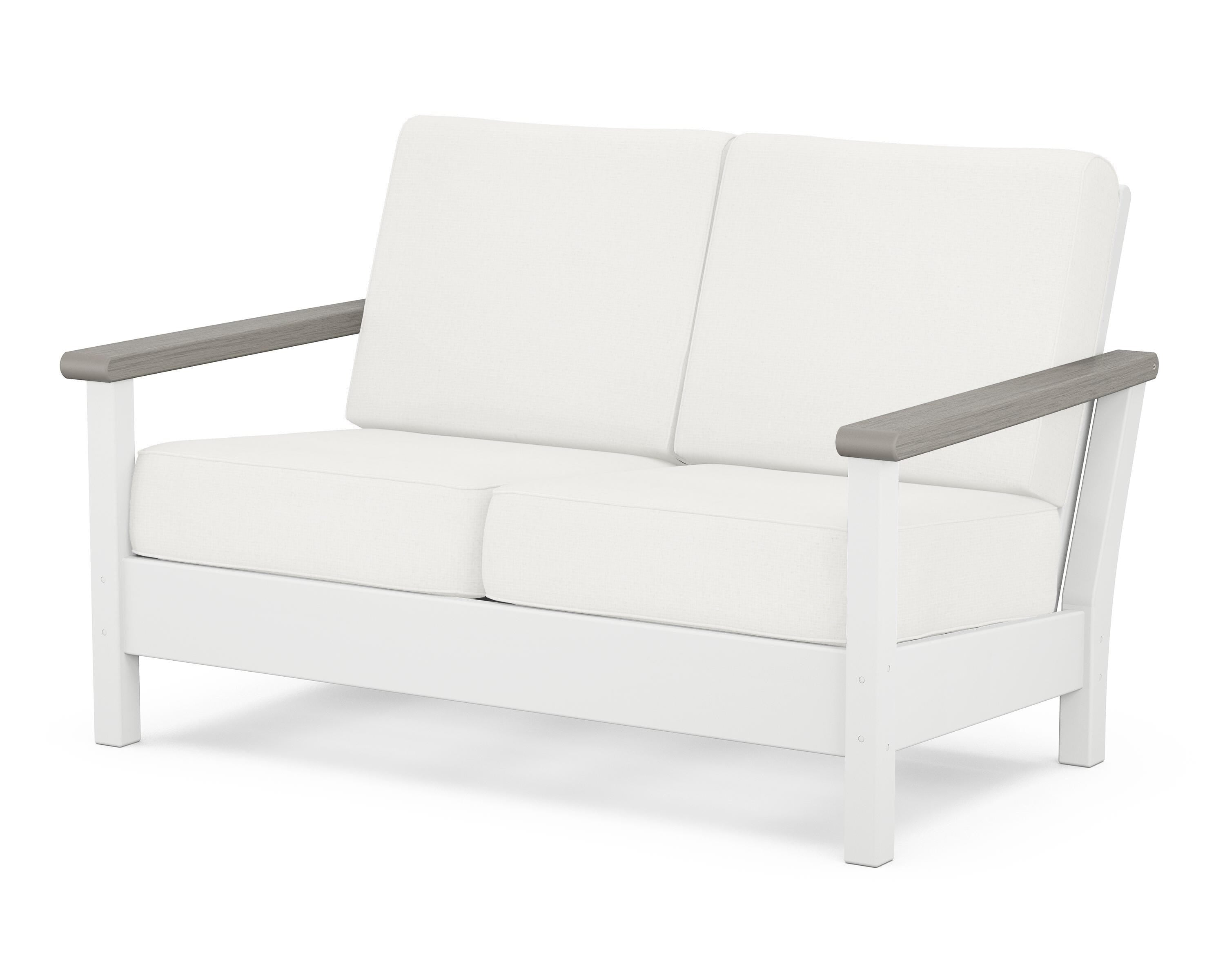 POLYWOOD® Harbour Deep Seating Loveseat in White / Driftwood / Natural Linen