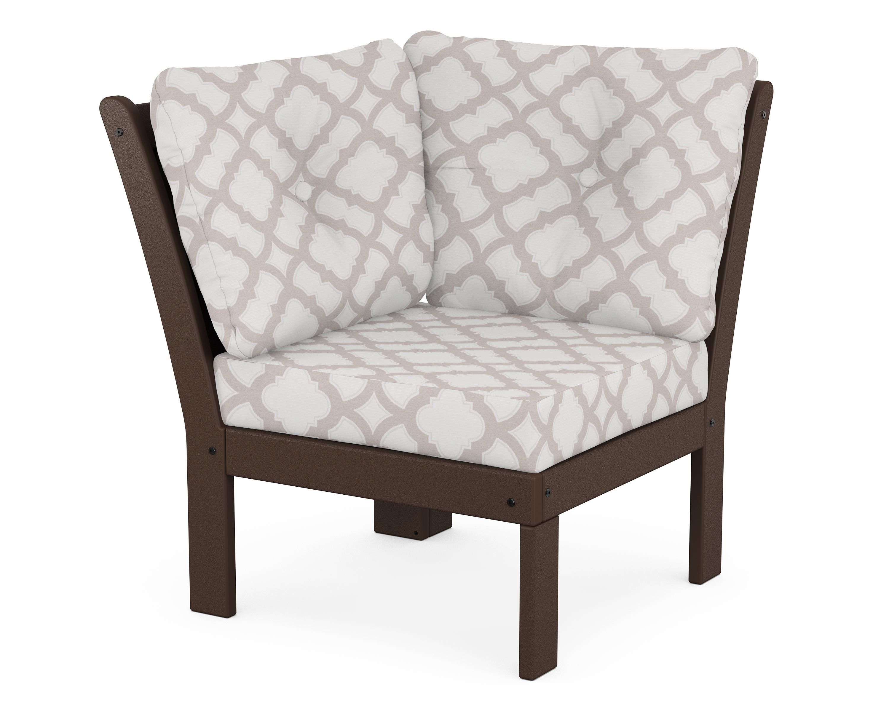 POLYWOOD® Vineyard Modular Corner Chair in Mahogany / Trellis Dune Burlap