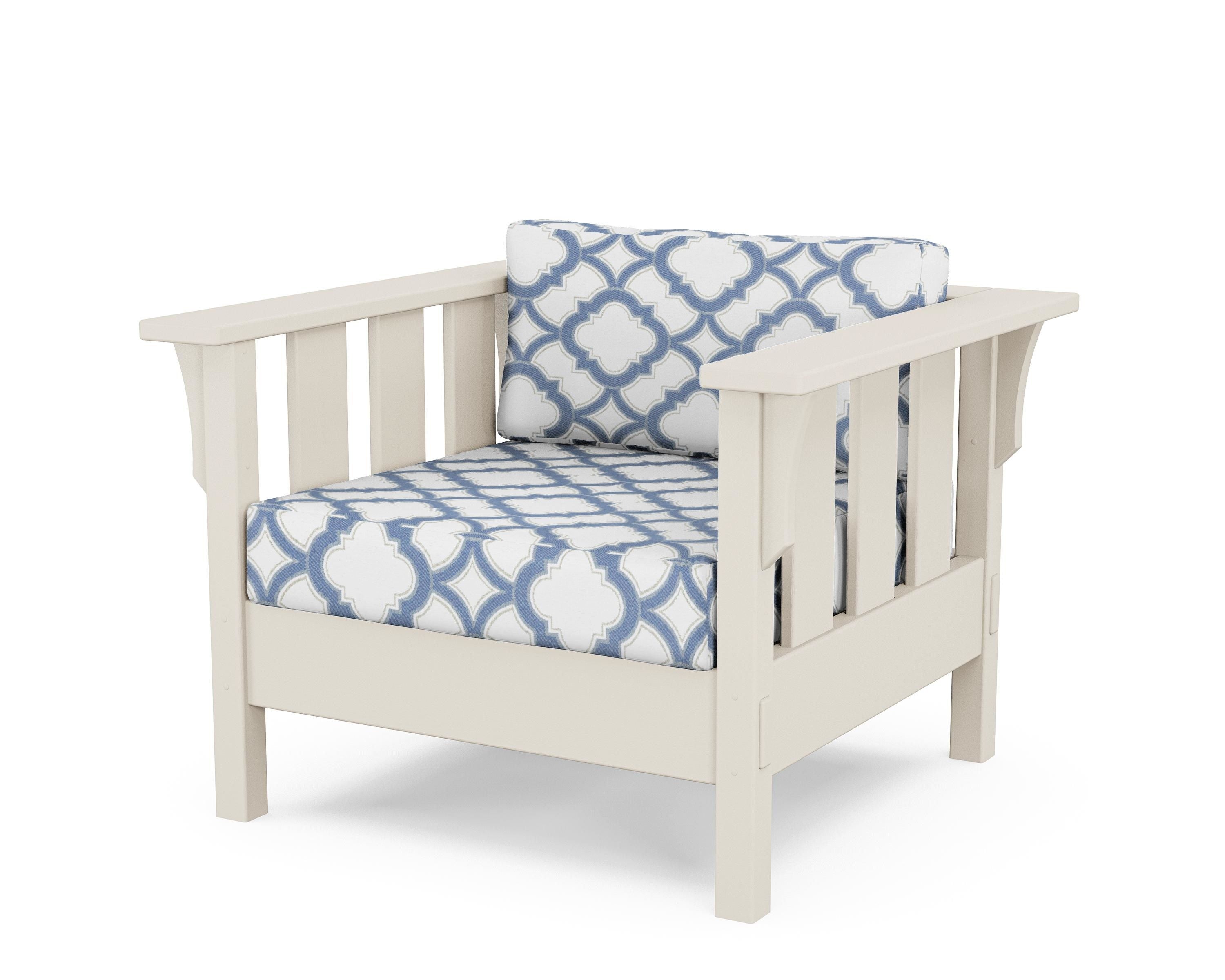 Martha Stewart by POLYWOOD® Acadia Deep Seating Chair in Sand / Trellis Sky Blue
