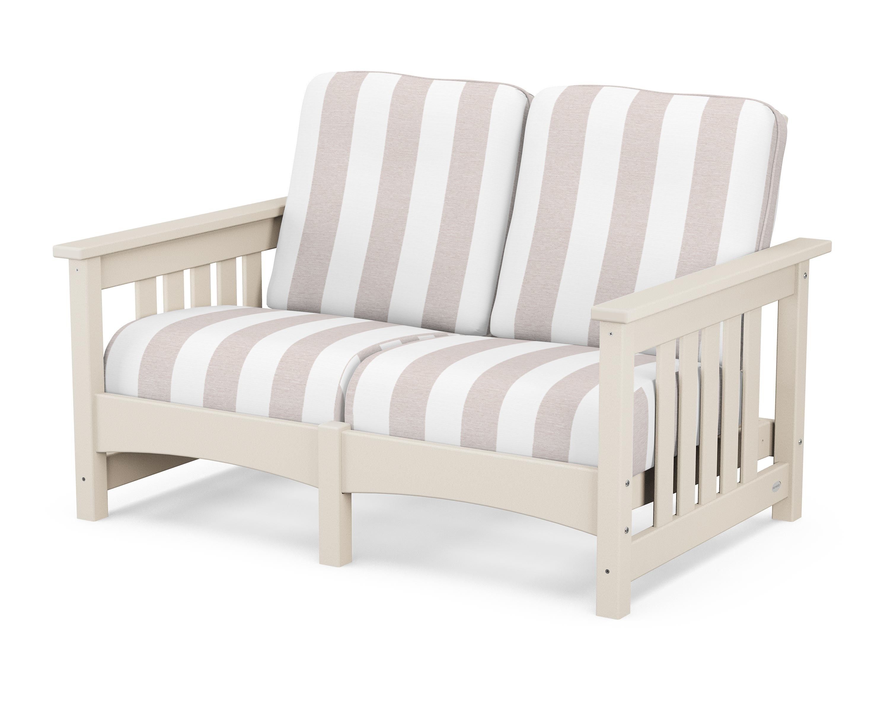 POLYWOOD® Club Mission Loveseat in Sand / Cabana Stripe Dune Burlap