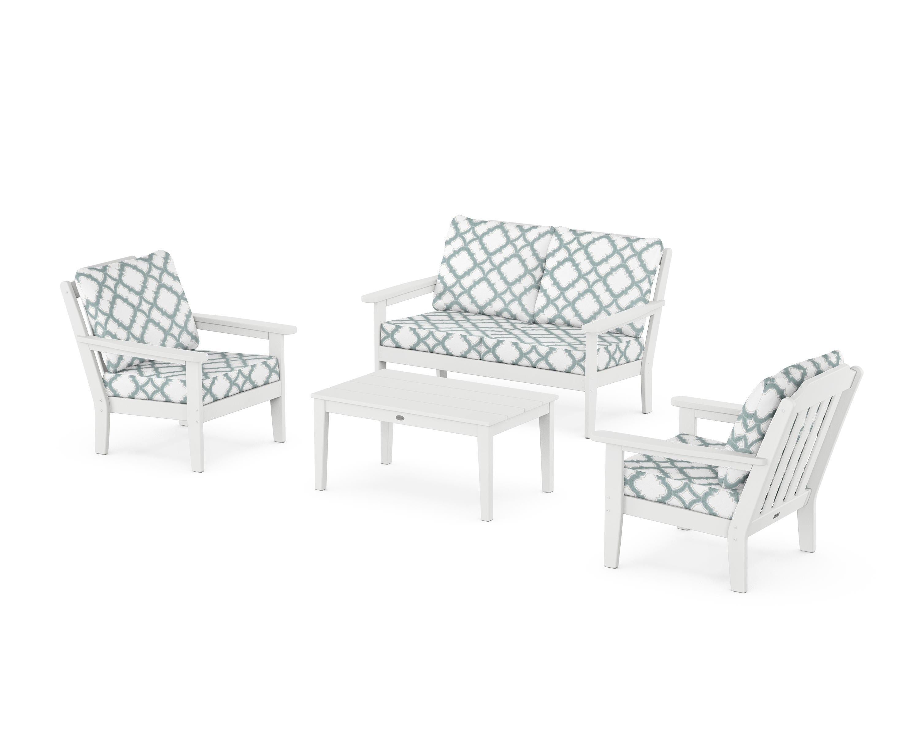 Country Living Cottage 4-Piece Deep Seating Set with Loveseat in White / Trellis Glacier Spa