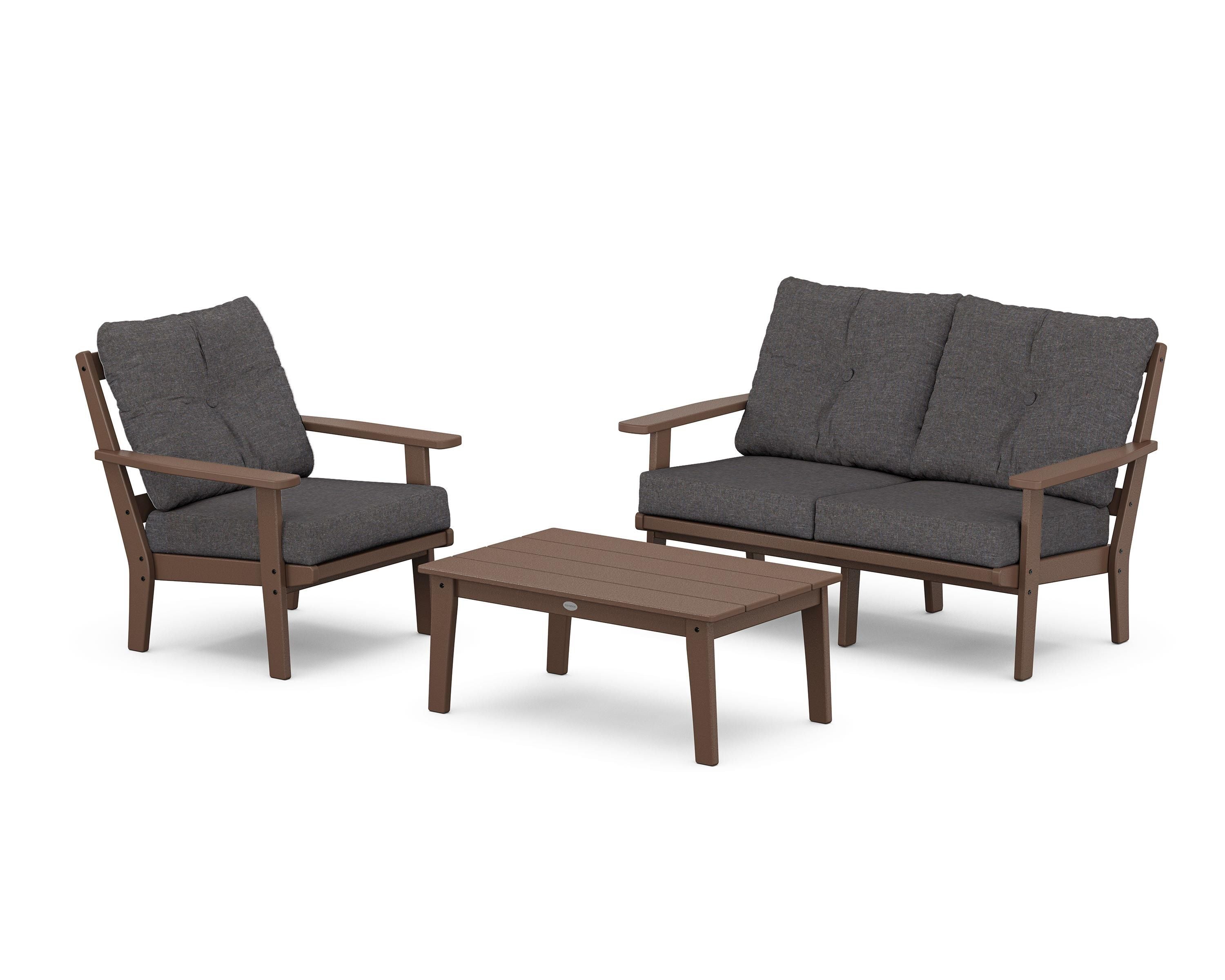 POLYWOOD® Prairie 3-Piece Deep Seating Set with Loveseat in Mahogany / Ash Charcoal