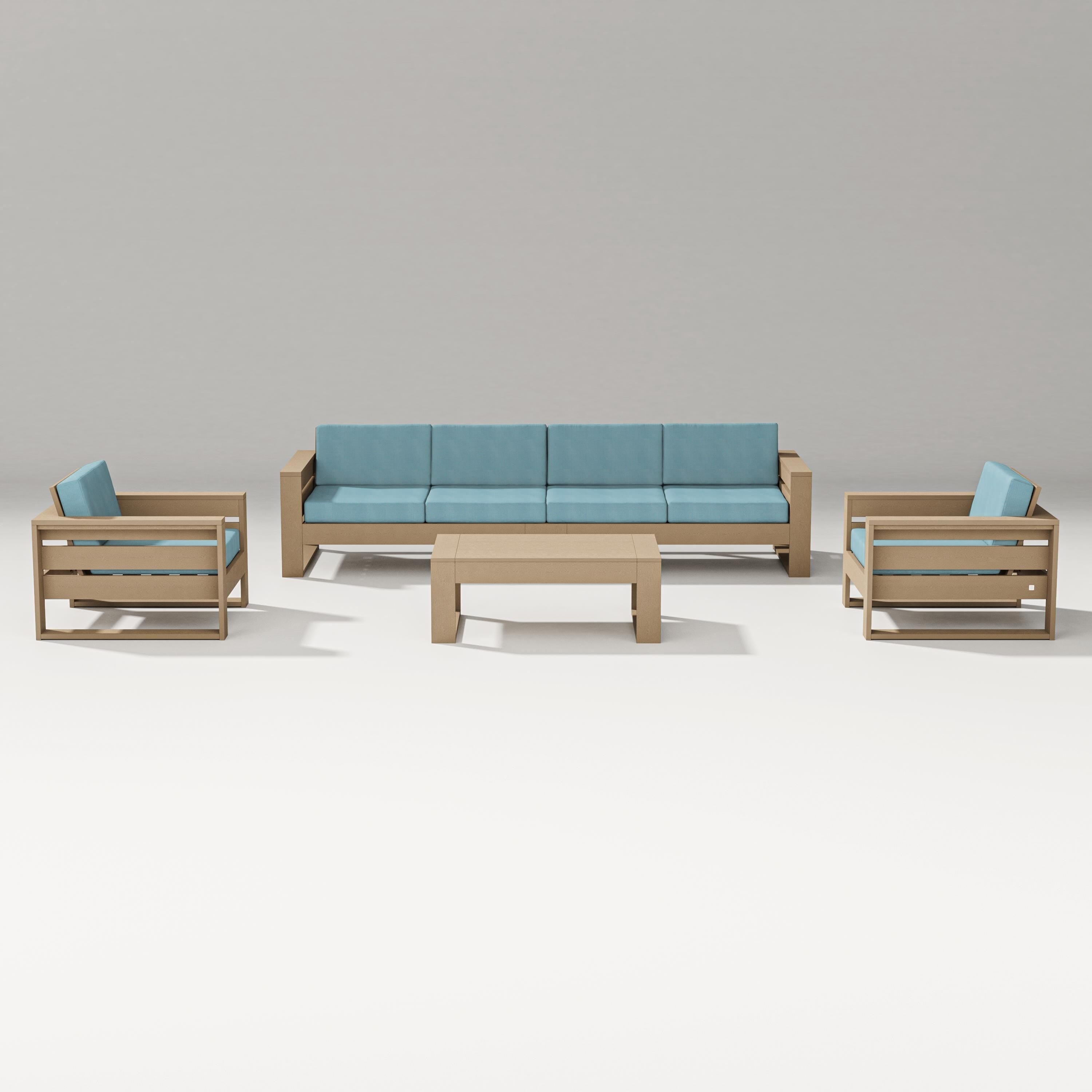 PW Designer Series Latitude 5-Piece Lounge Sofa Set in Vintage Sahara / Lattice Sky Blue