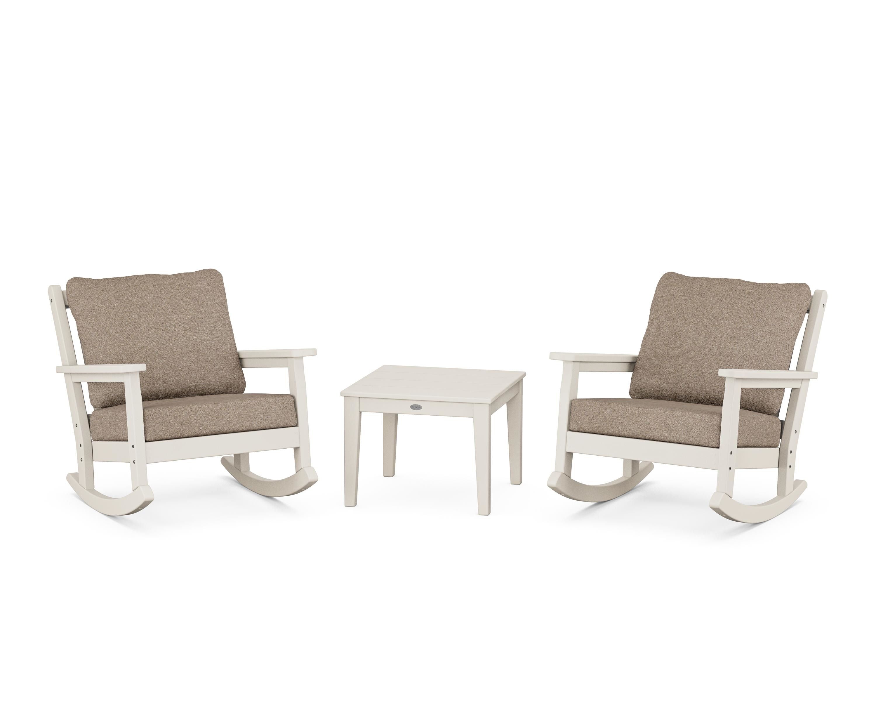 POLYWOOD® Chippendale 3-Piece Deep Seating Rocker Set in Sand / Spiced Burlap