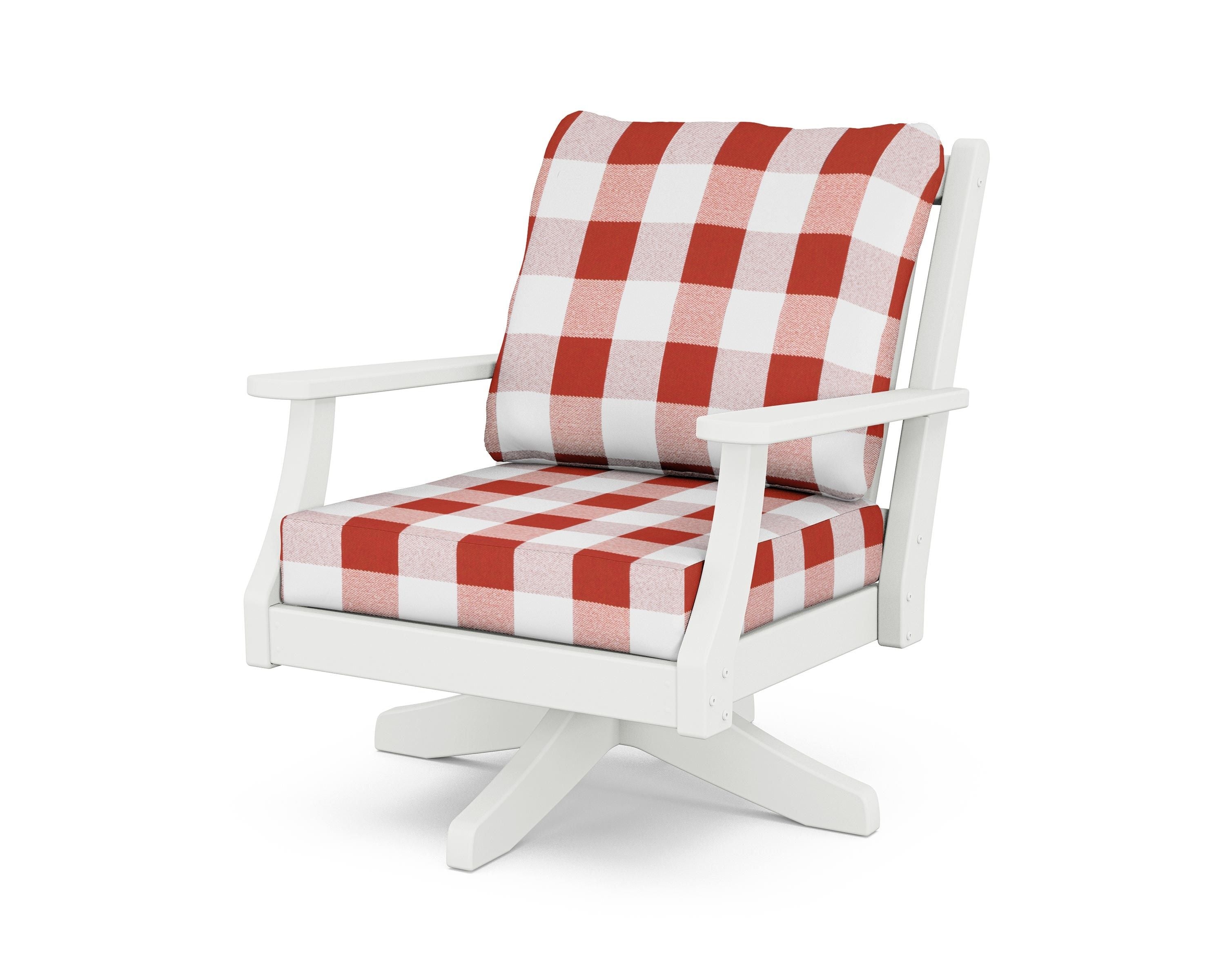 Country Living Wovendale Deep Seating Swivel Chair in White / Buffalo Plaid Crimson