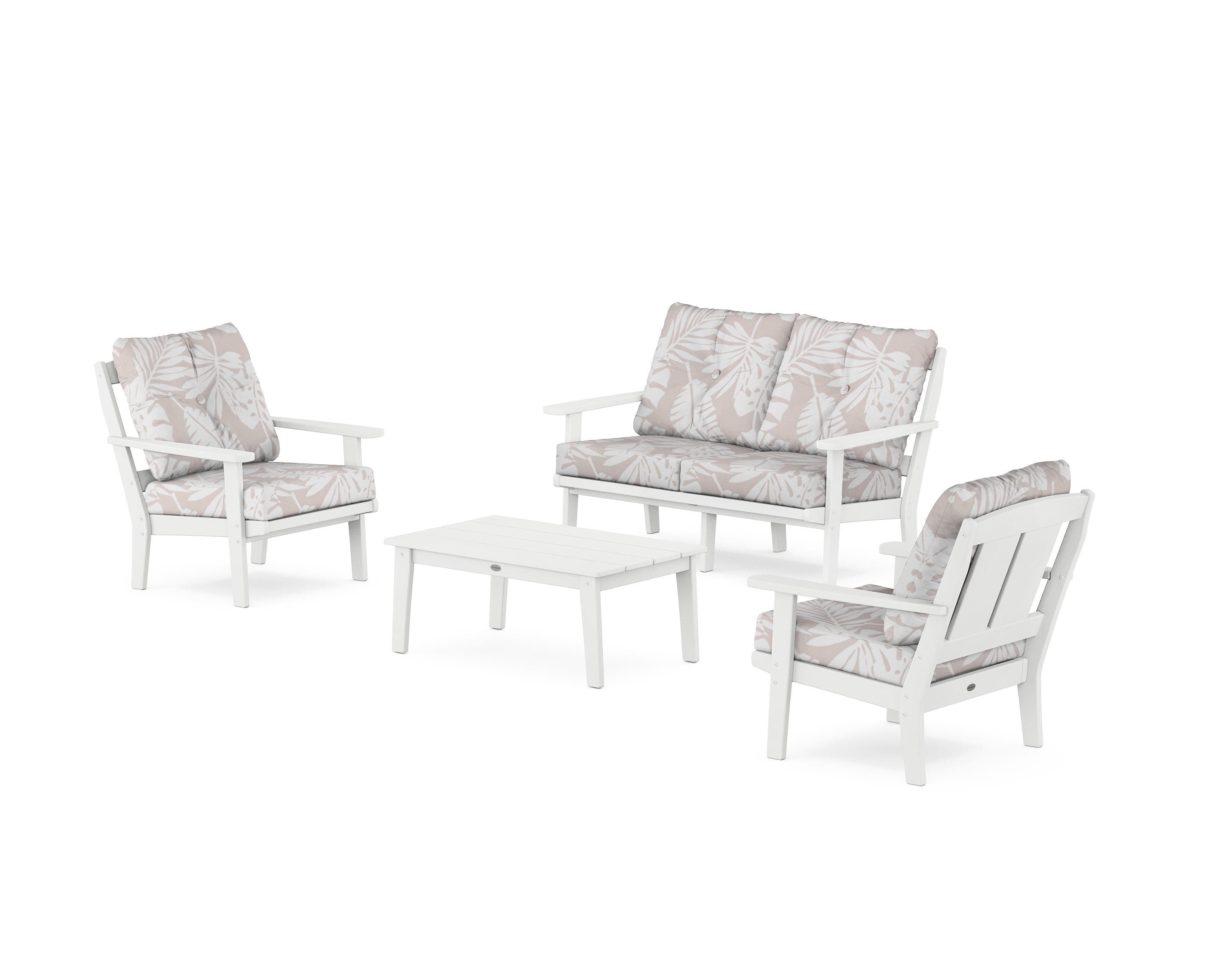 POLYWOOD® Mission 4-Piece Deep Seating Set with Loveseat in White / Leaf Dune Burlap