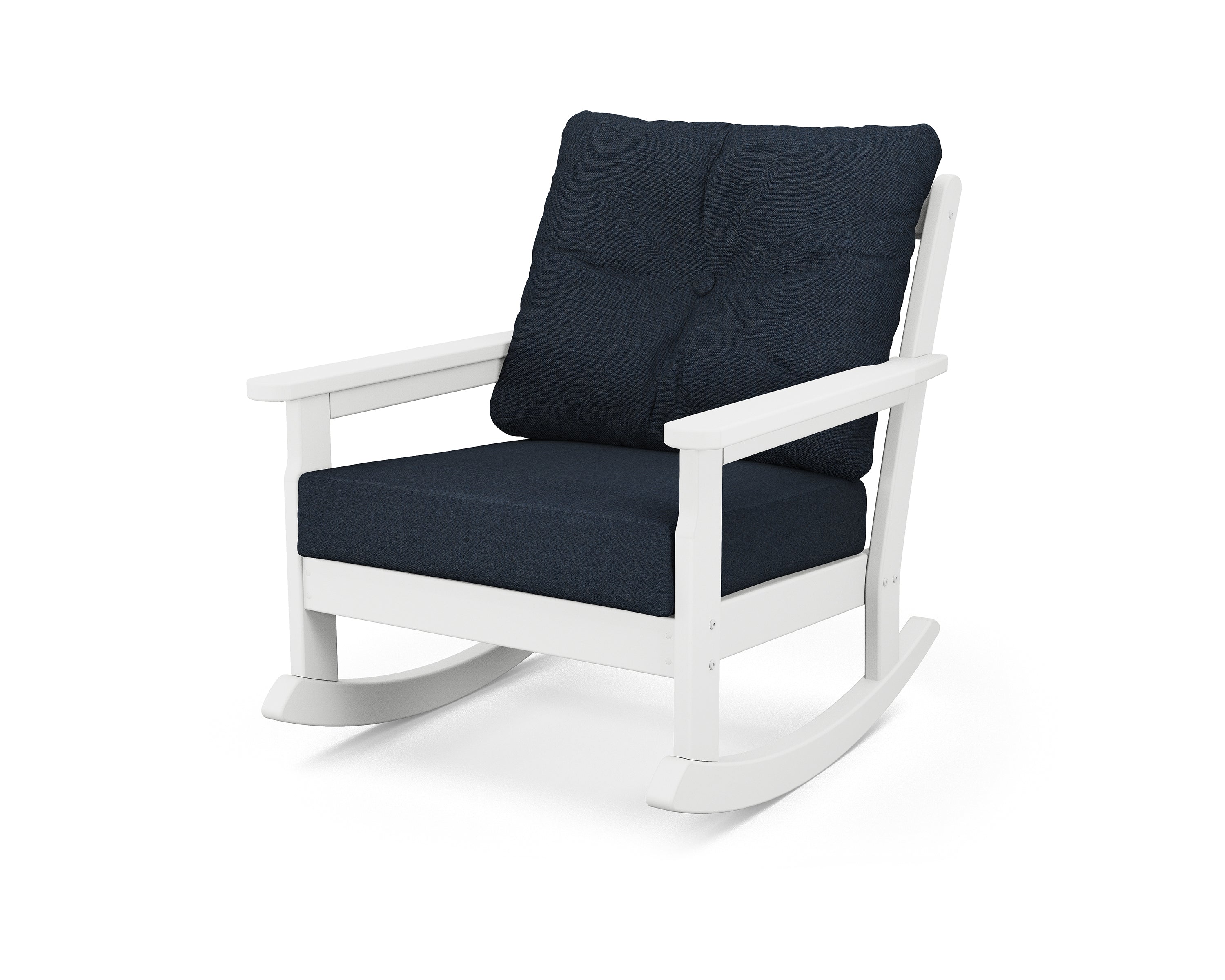 POLYWOOD® Vineyard Deep Seating Rocking Chair in White / Marine Indigo