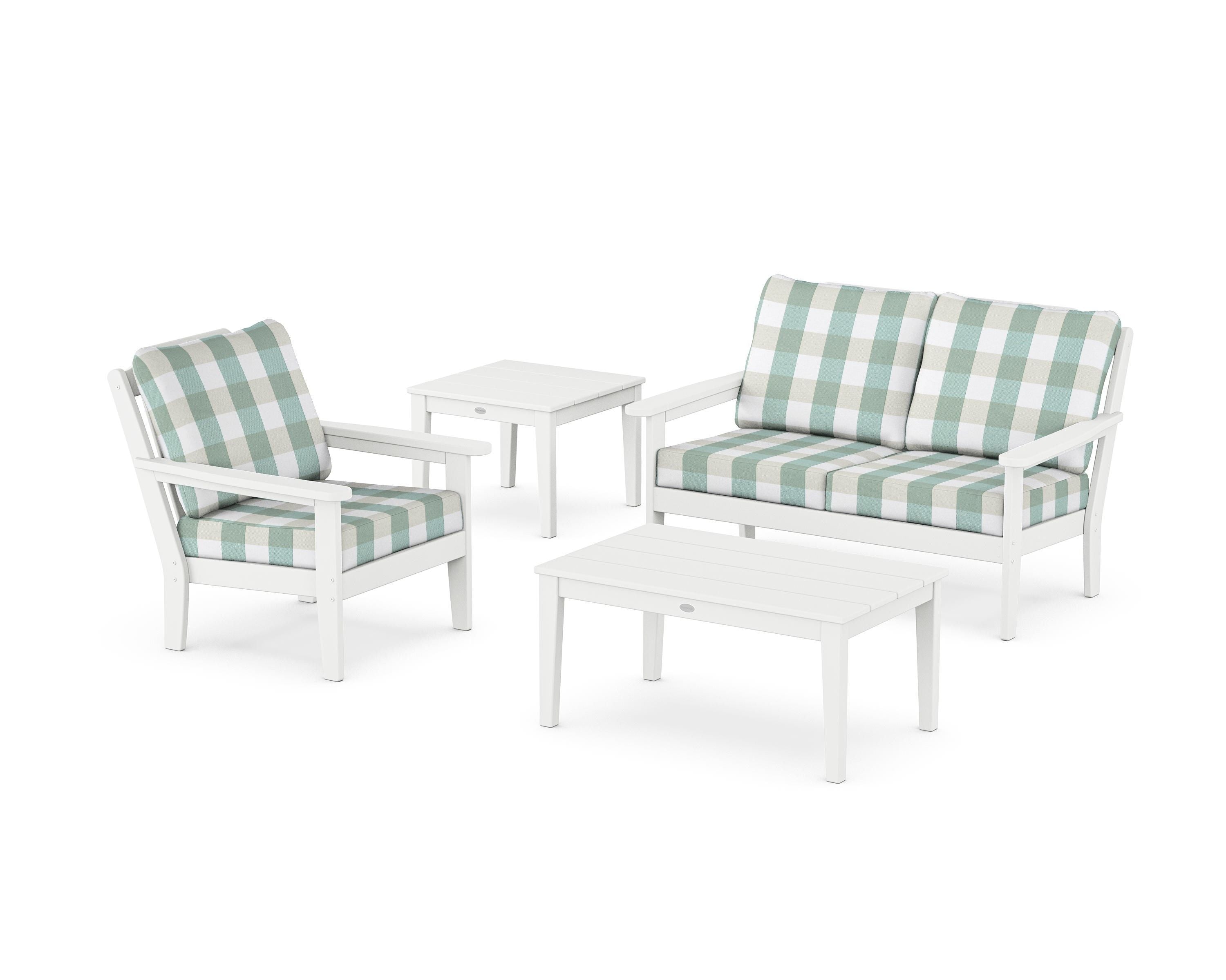 Country Living Wovendale 4-Piece Deep Seating Set in White / Buffalo Plaid Glacier Spa