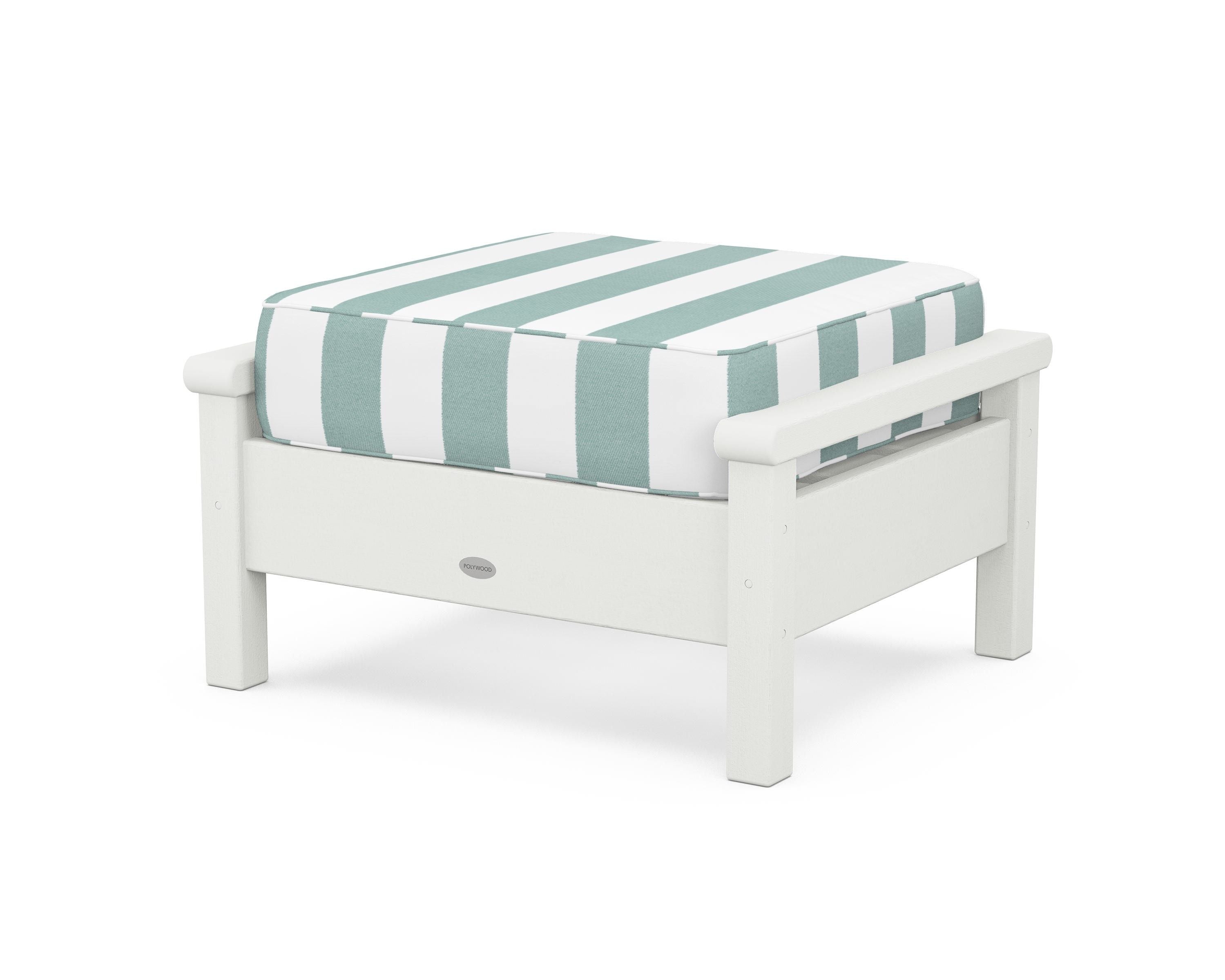 POLYWOOD® Harbour Deep Seating Ottoman in Vintage White / Cabana Stripe Glacier Spa