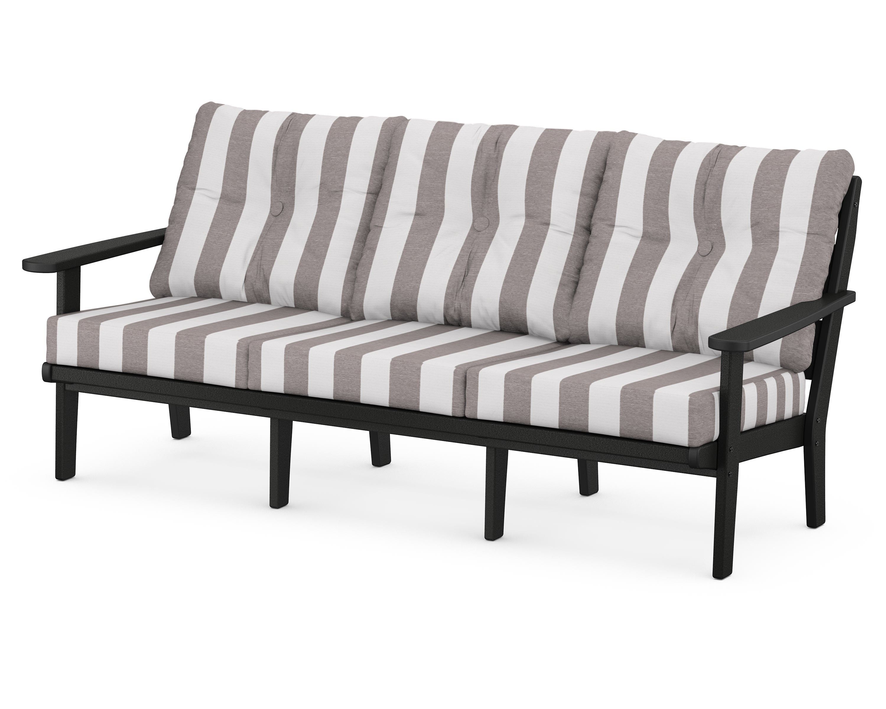 POLYWOOD® Lakeside Deep Seating Sofa in Black / Cabana Stripe Grey Mist