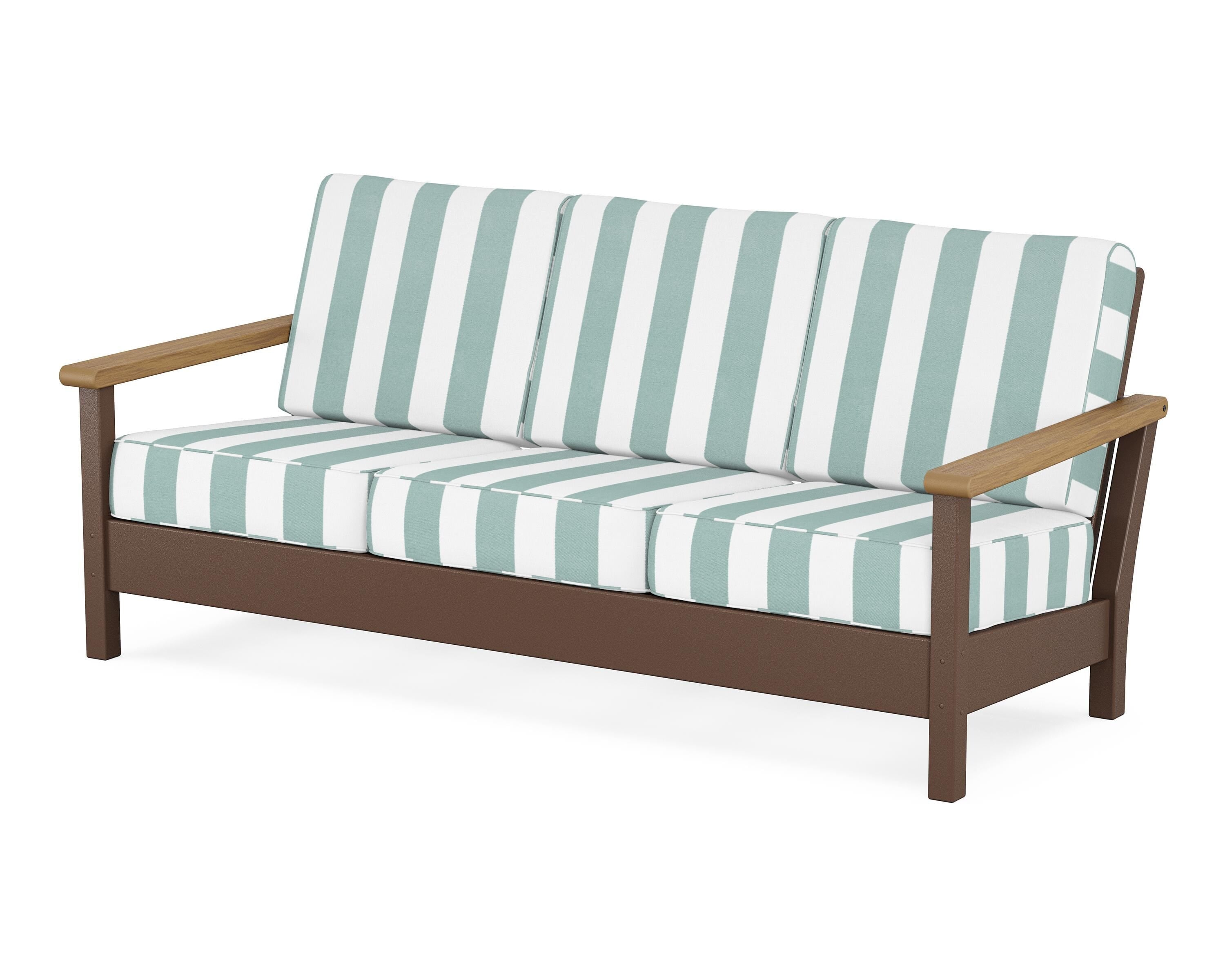 POLYWOOD® Harbour Deep Seating Sofa in Mahogany / Natural / Cabana Stripe Glacier Spa