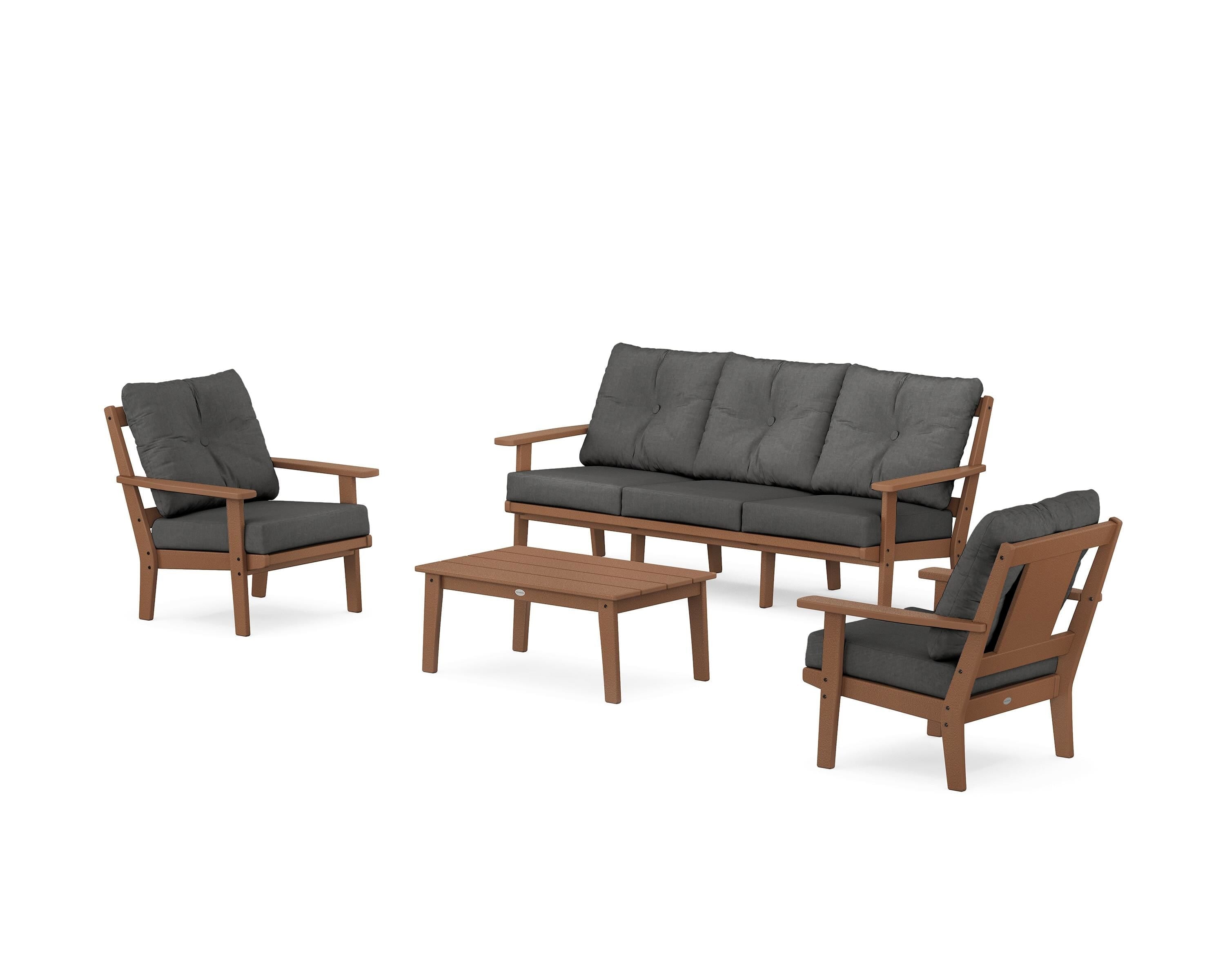 POLYWOOD® Prairie 4-Piece Deep Seating Set with Sofa in Teak / Spectrum Carbon
