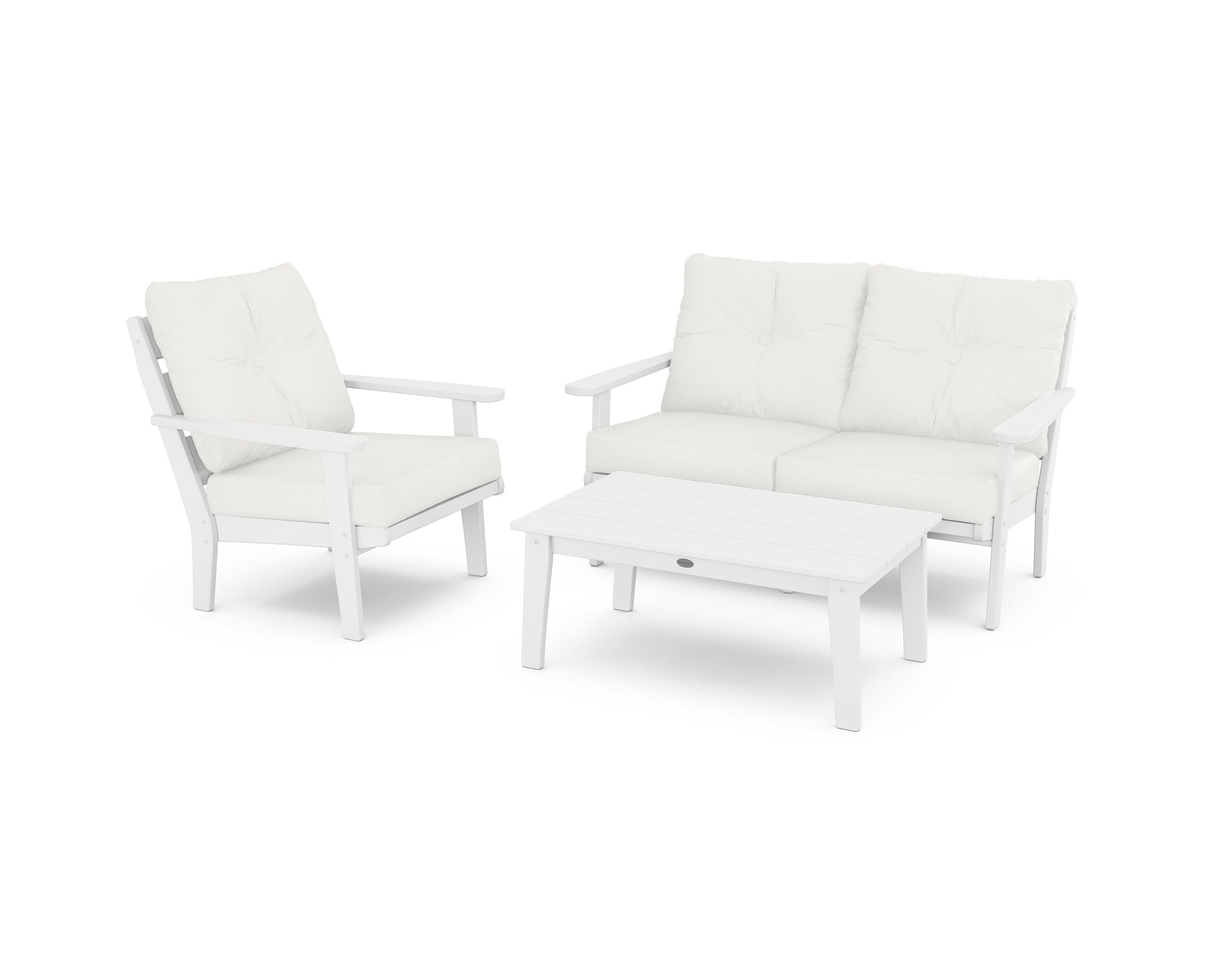 POLYWOOD® Lakeside 3-Piece Deep Seating Set in White / Natural Linen