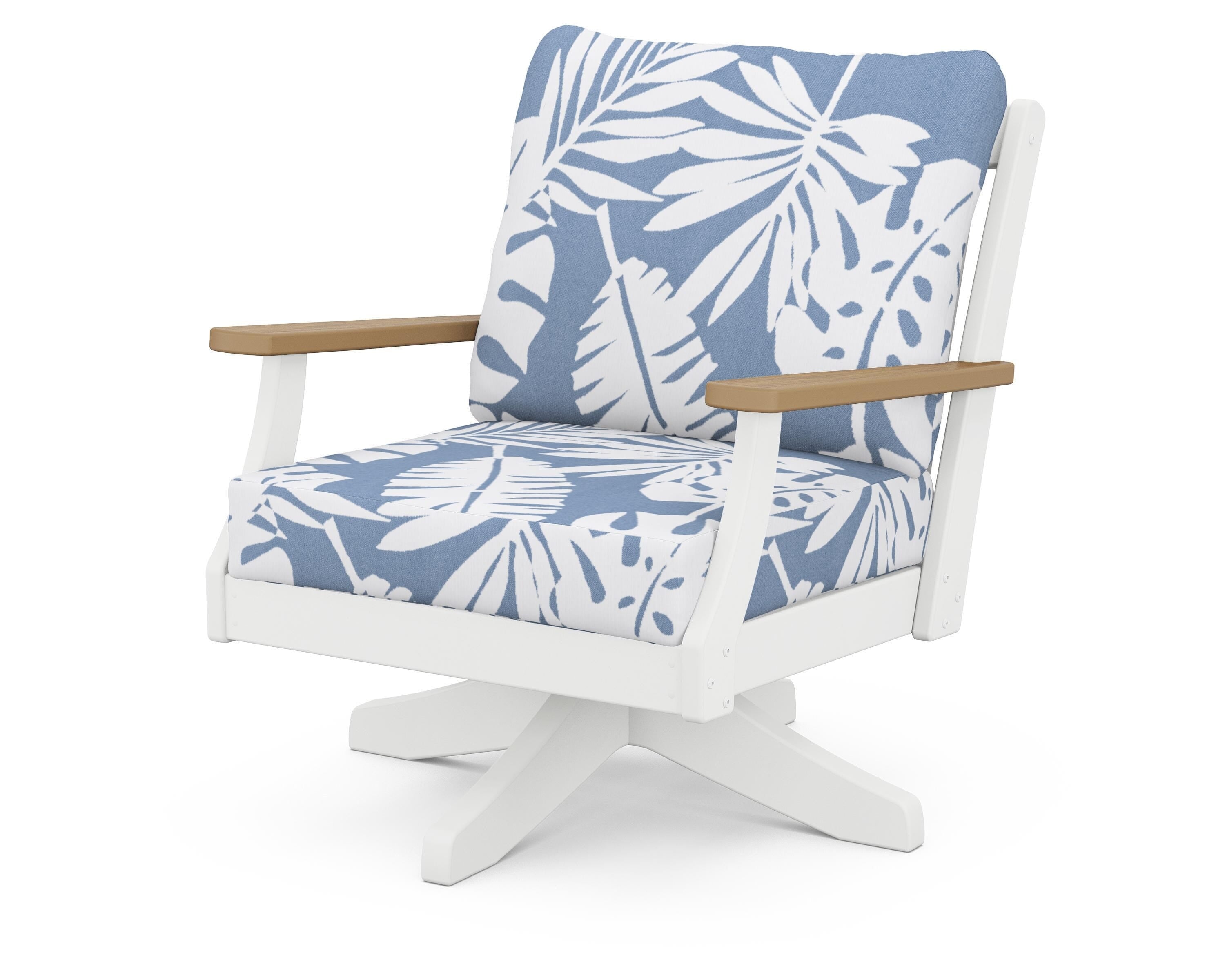 POLYWOOD® Braxton Deep Seating Swivel Chair in White / Natural / Leaf Sky Blue