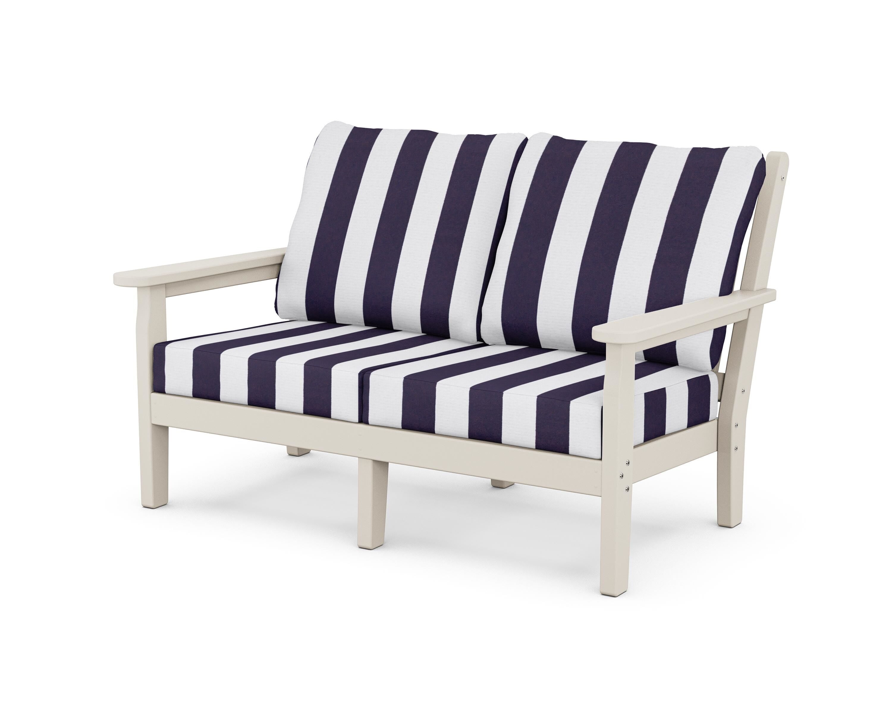 POLYWOOD® Chippendale Deep Seating Loveseat in Sand / Cabana Stripe Navy