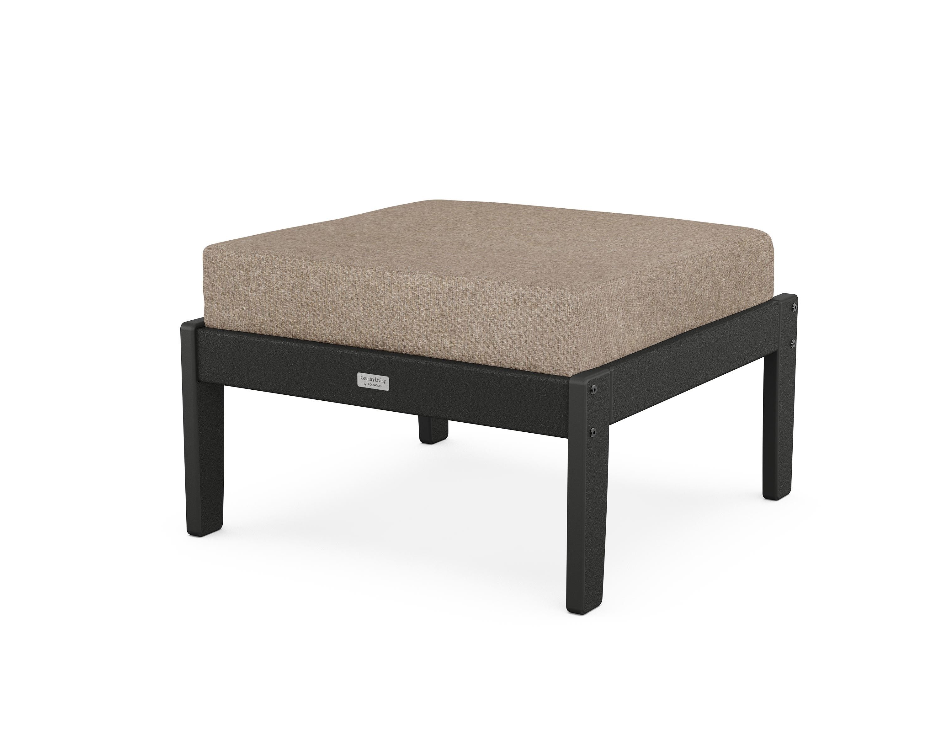 Country Living Cottage Deep Seating Ottoman in Black / Spiced Burlap