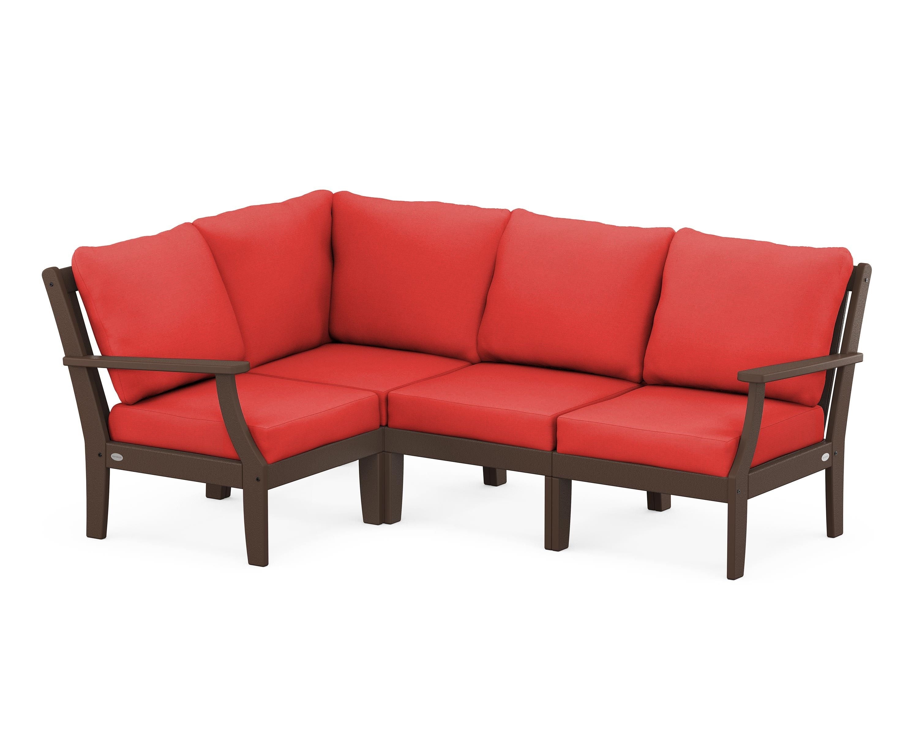 POLYWOOD® Braxton Modular 4-Piece Deep Seating Set in Mahogany / Crimson Linen