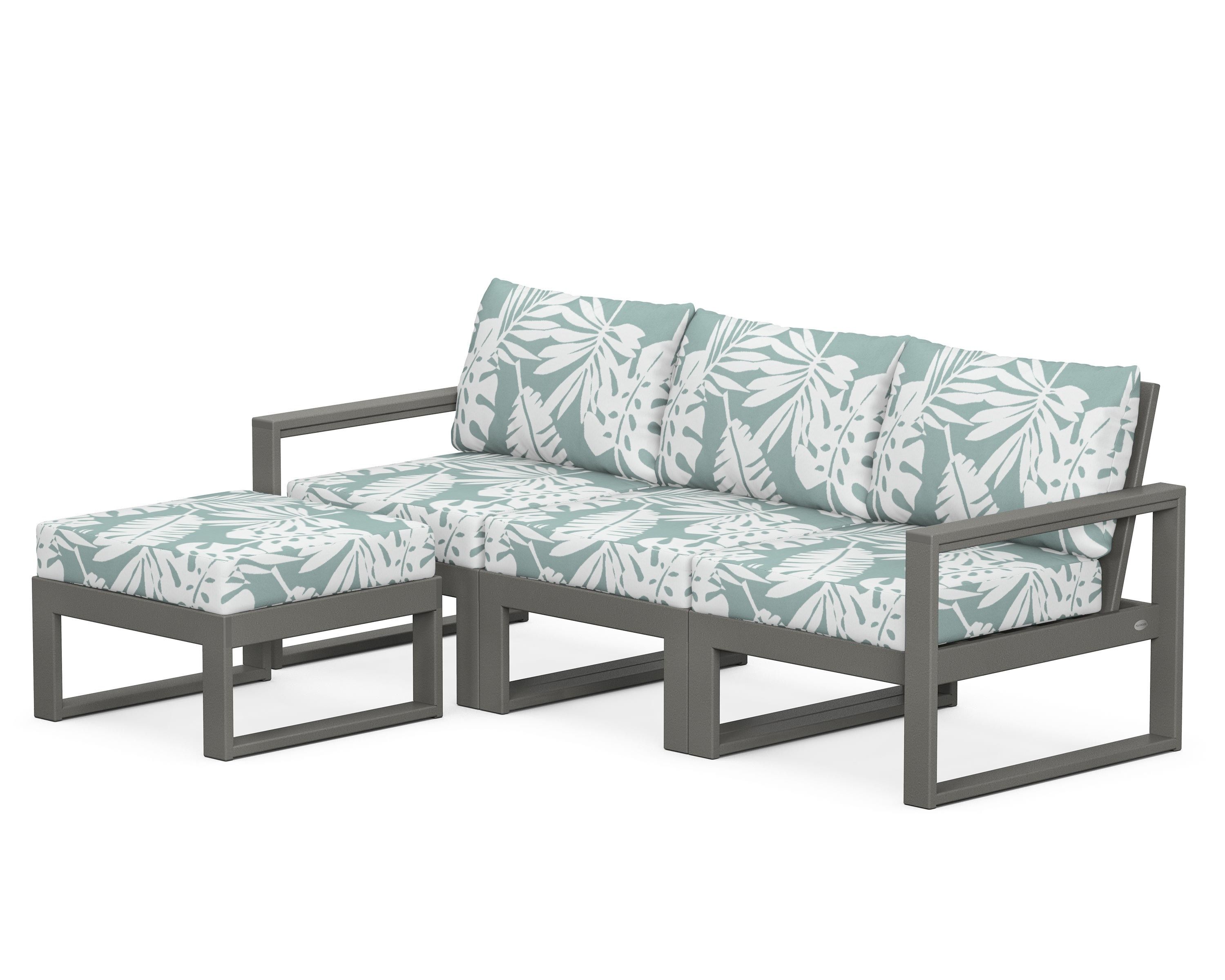 POLYWOOD® EDGE 4-Piece Modular Deep Seating Set with Ottoman in Slate Grey / Leaf Glacier Spa