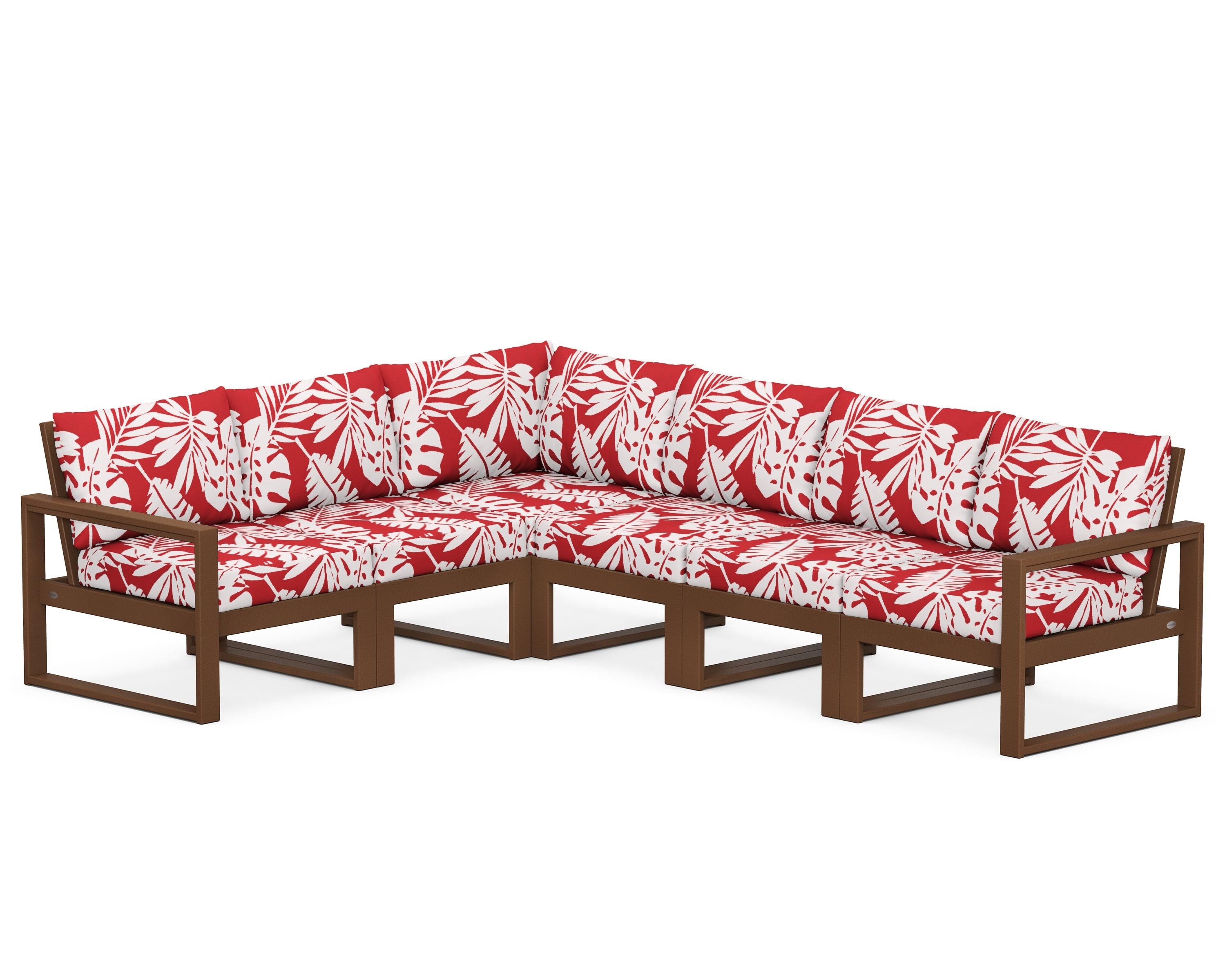 POLYWOOD® EDGE 6-Piece Modular Deep Seating Set in Teak / Leaf Crimson