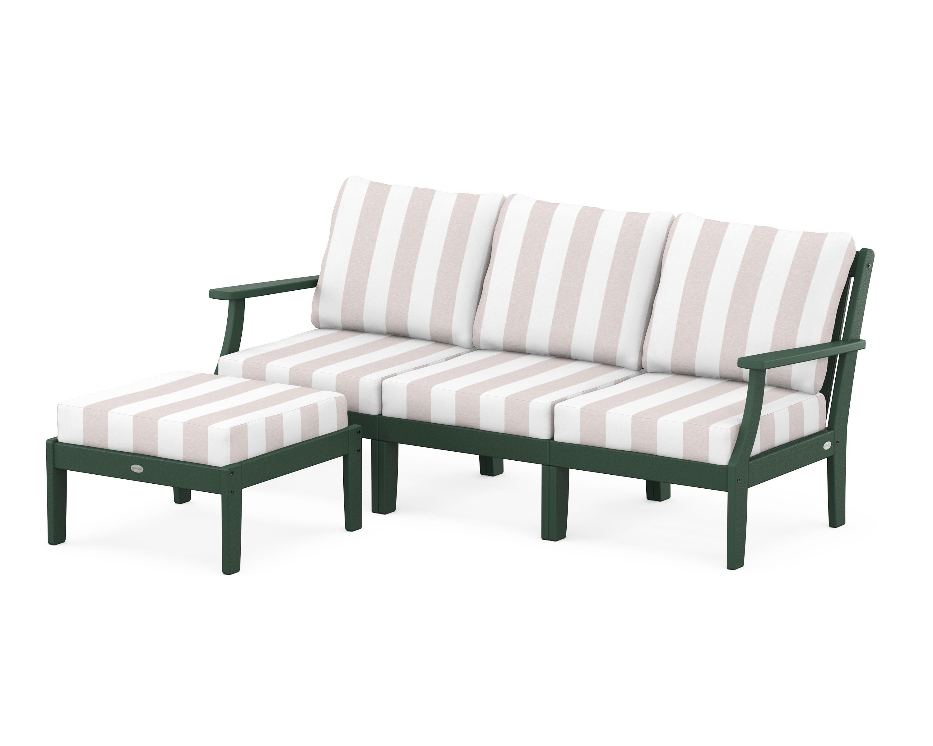 POLYWOOD® Braxton Modular 4-Piece Deep Seating Set with Ottoman in Green / Cabana Stripe Dune Burlap