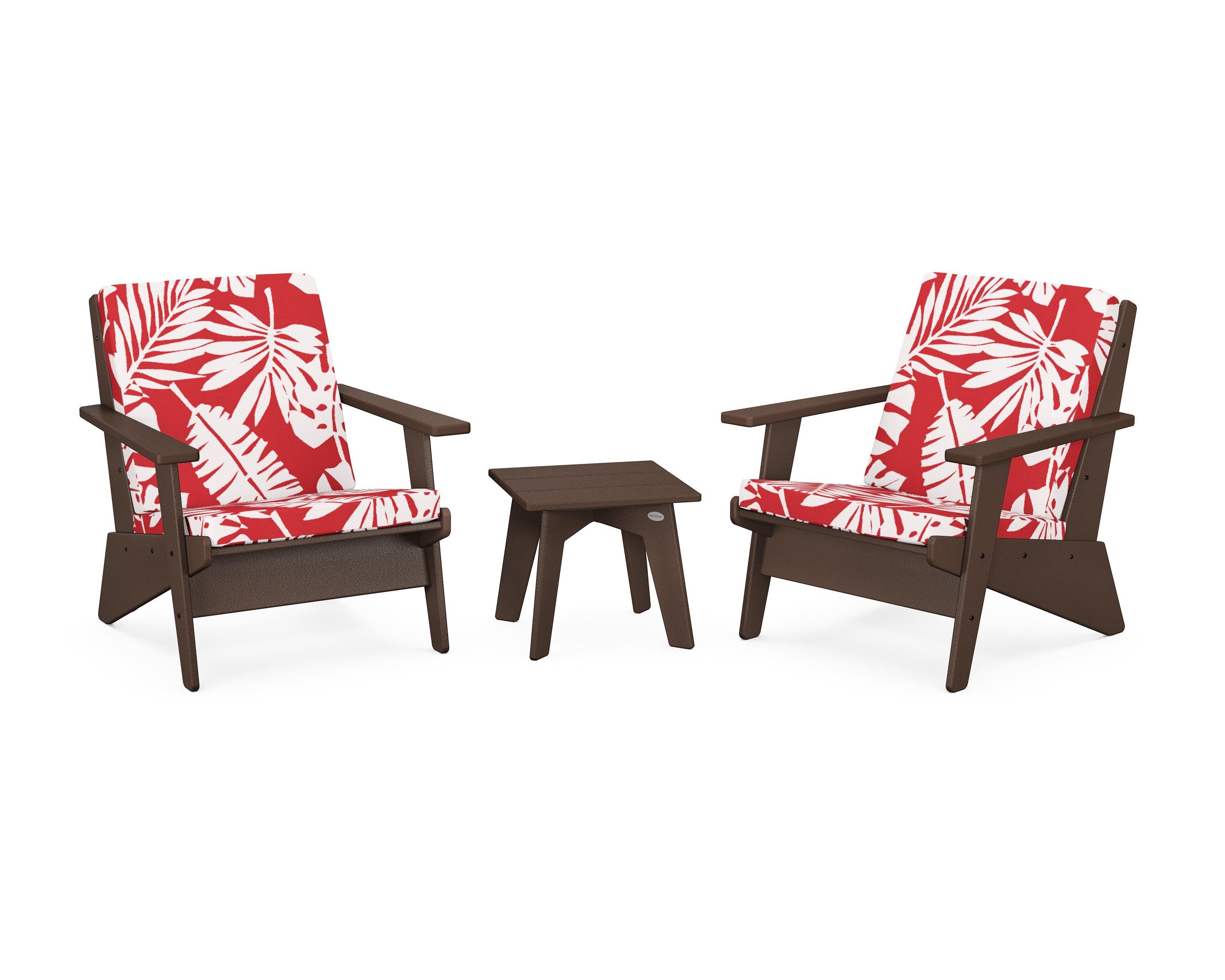POLYWOOD® Riviera Modern Lounge 3-Piece Set in Mahogany / Leaf Crimson