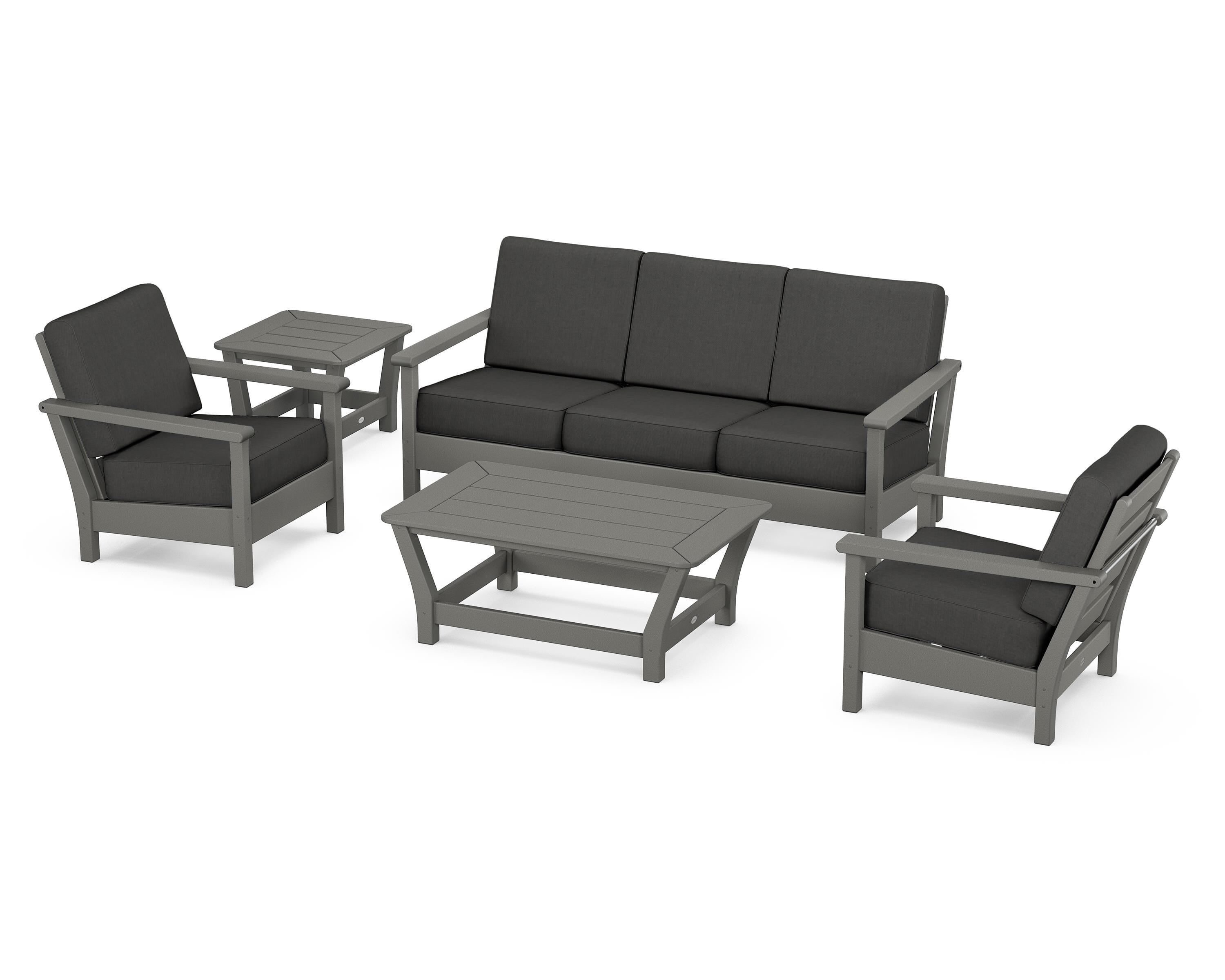 POLYWOOD® Harbour 5-Piece Deep Seating Set in Slate Grey / Spectrum Carbon