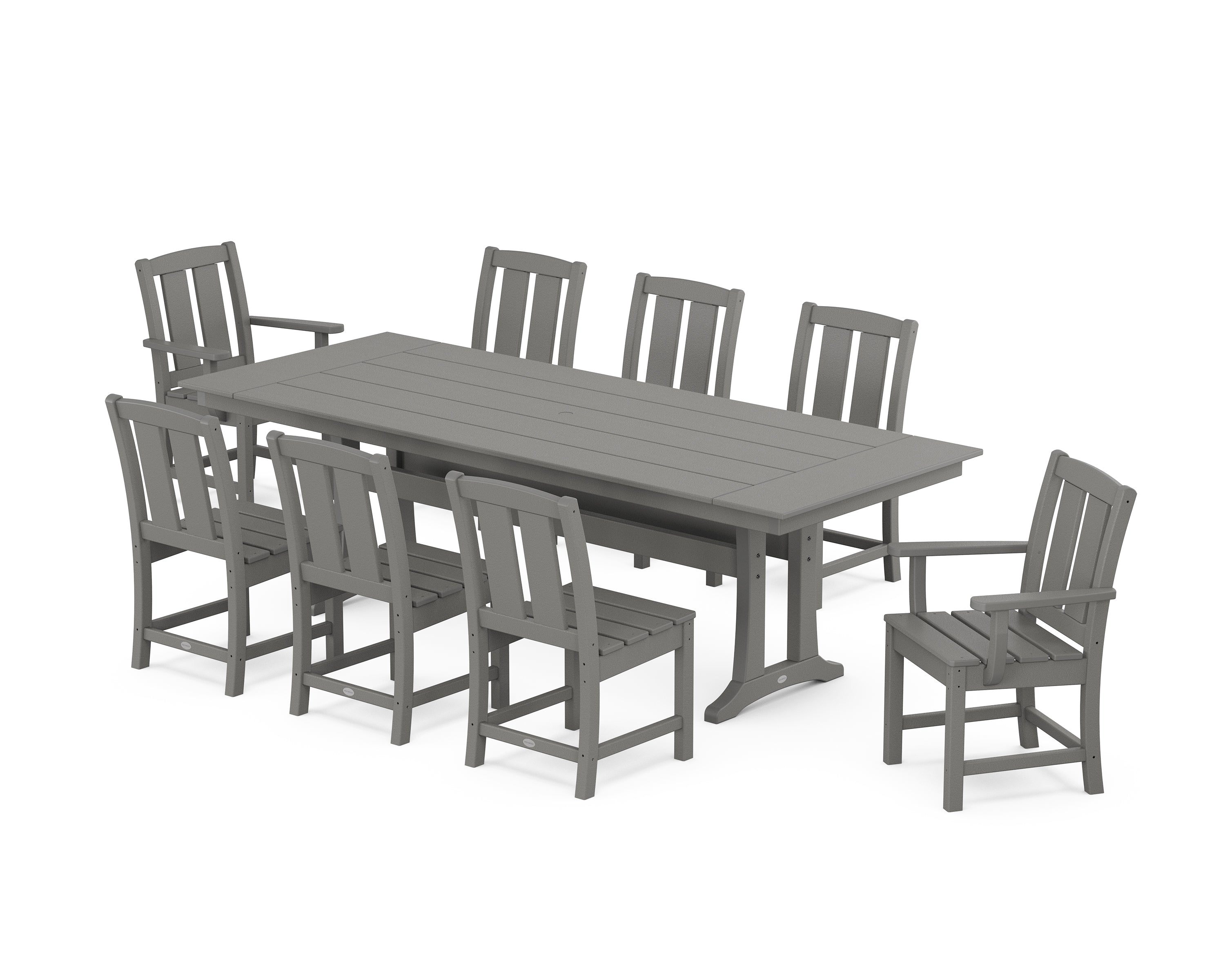 POLYWOOD® Mission 9-Piece Farmhouse Dining Set with Trestle Legs in Slate Grey