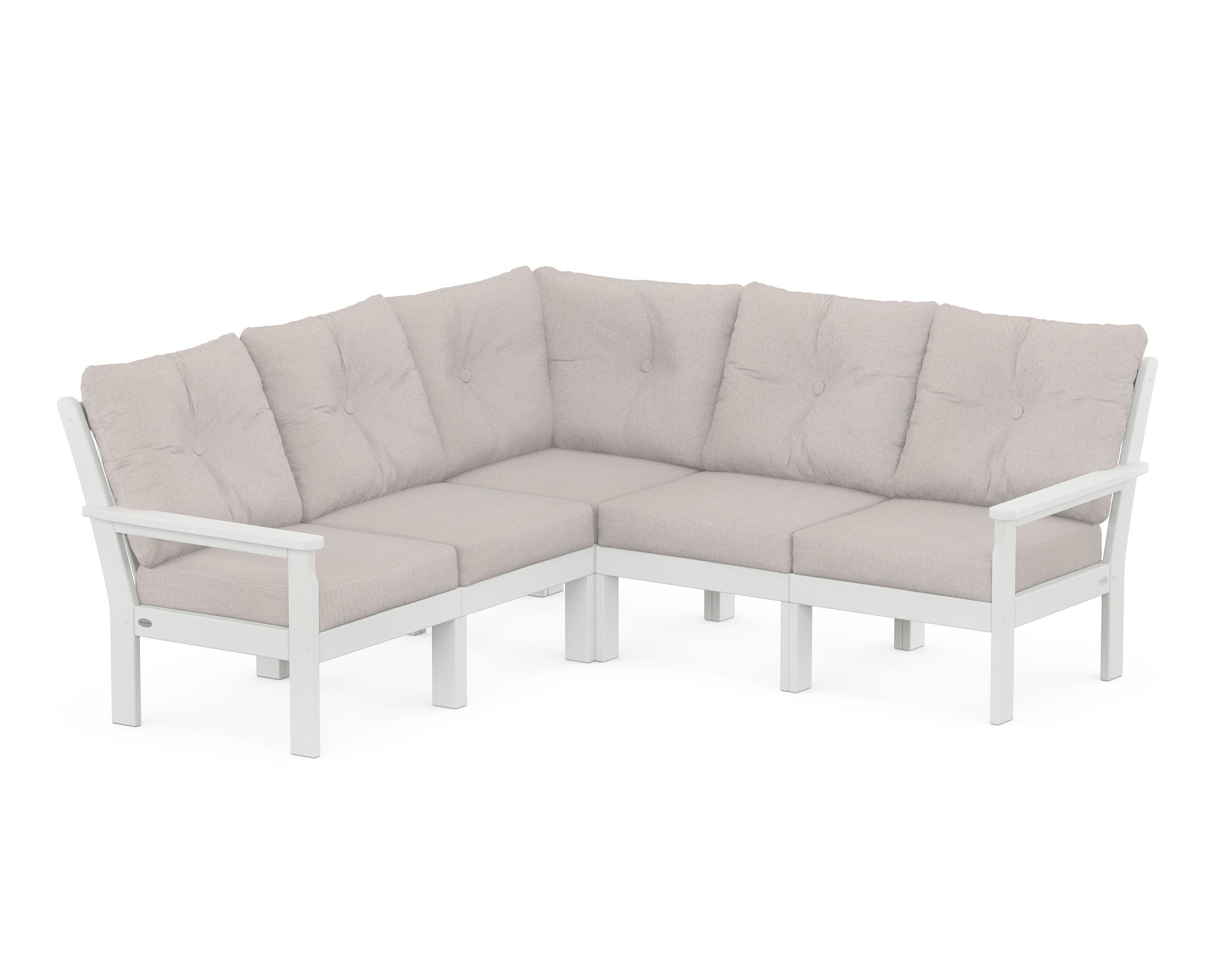 POLYWOOD® Vineyard 5-Piece Sectional in White / Dune Burlap