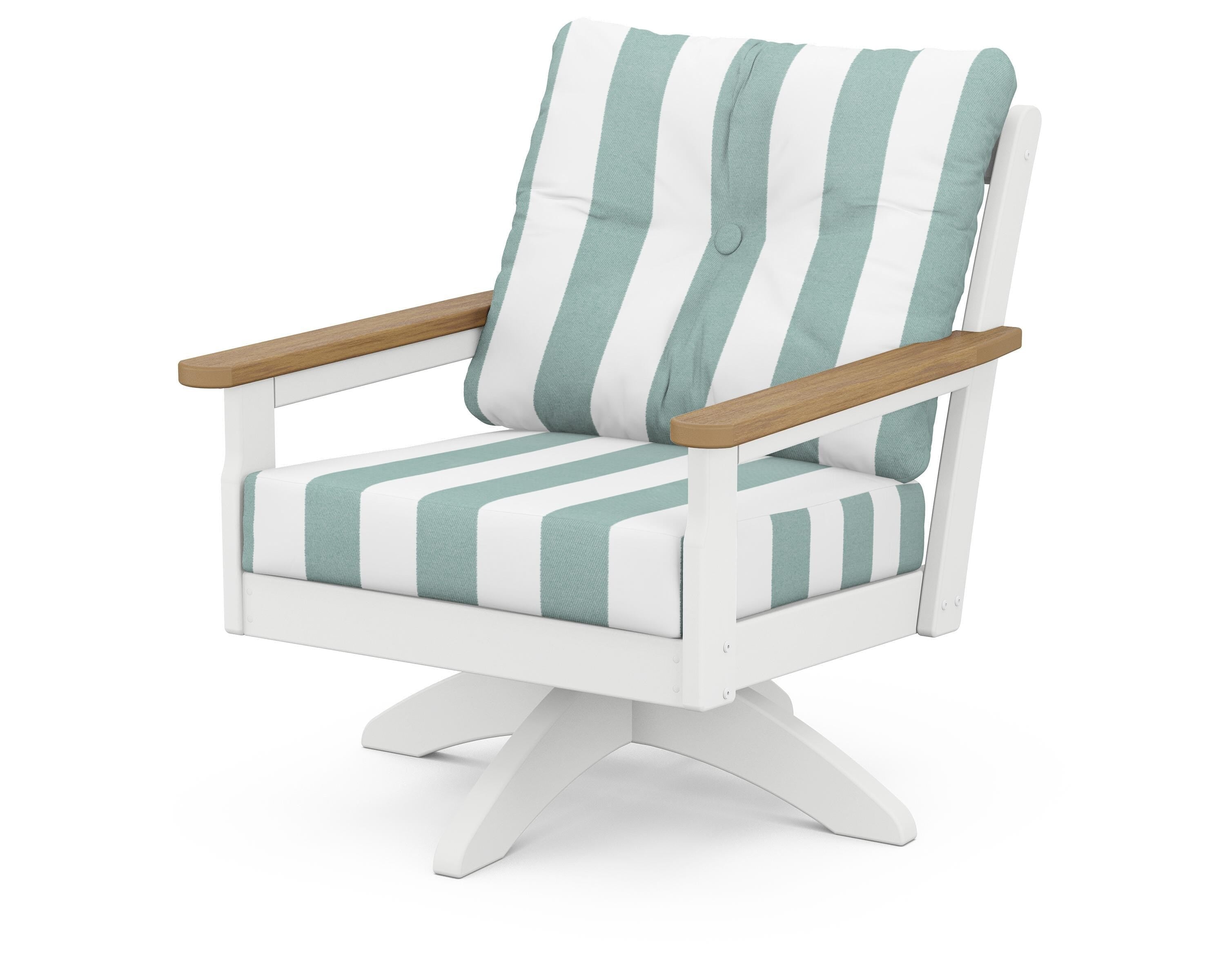 POLYWOOD® Vineyard Deep Seating Swivel Chair in White / Natural / Cabana Stripe Glacier Spa