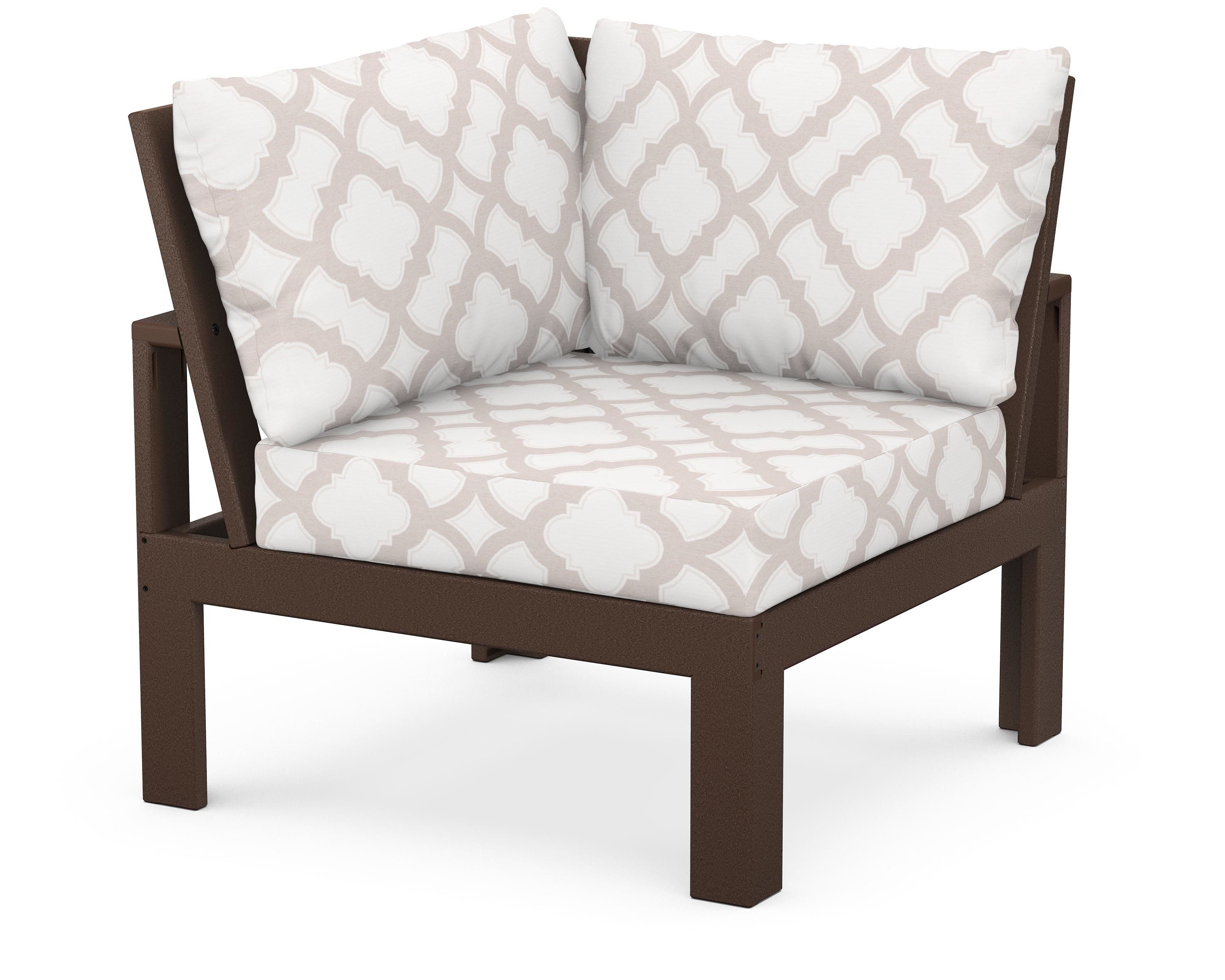 Unbranded Modular Corner Chair in Mahogany / Trellis Dune Burlap