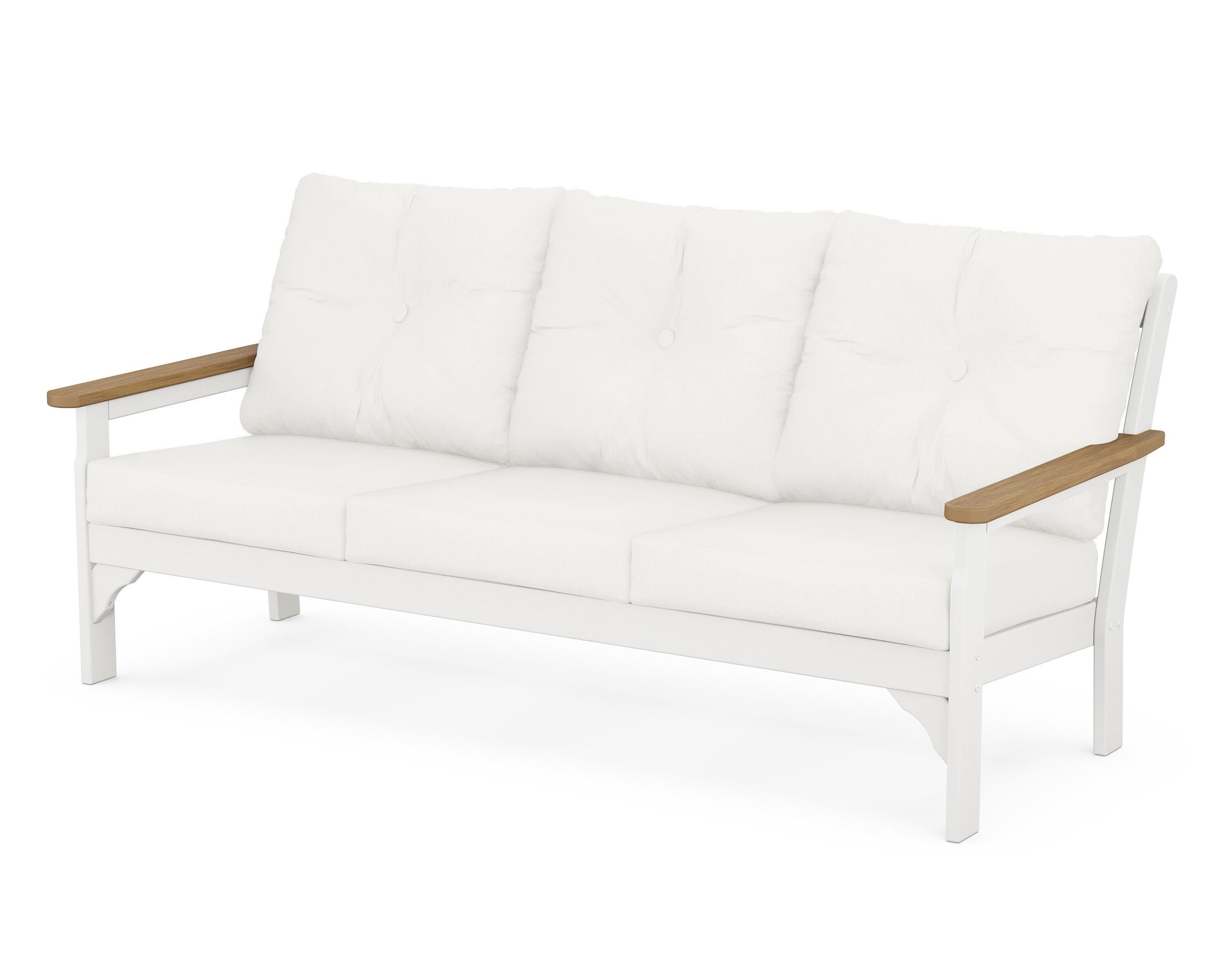 POLYWOOD® Vineyard Deep Seating Sofa in White / Natural / Natural Linen