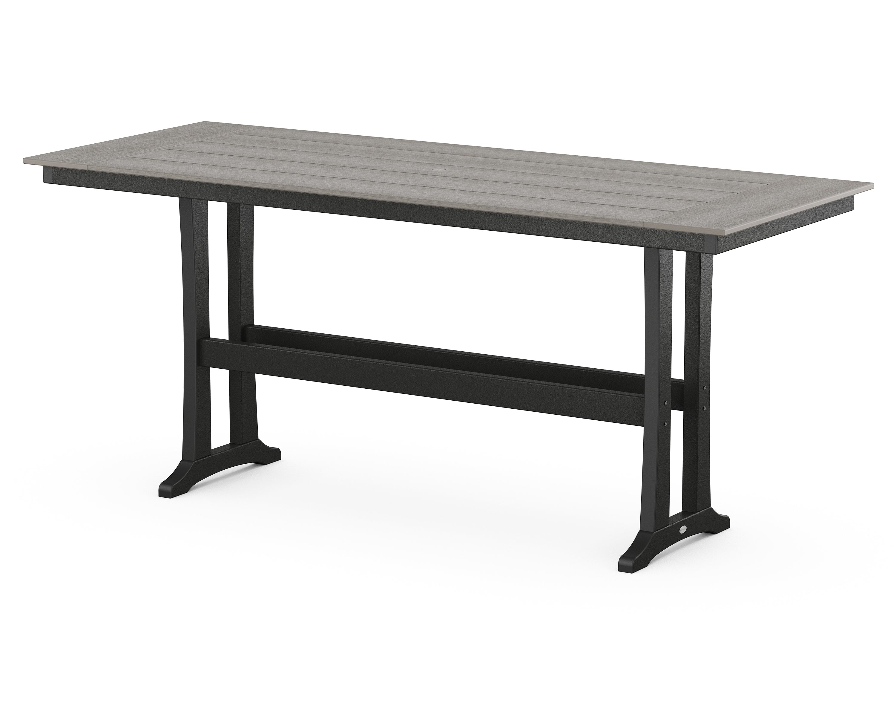 POLYWOOD® Farmhouse Trestle 38" x 96" Bar Table in Black / Driftwood