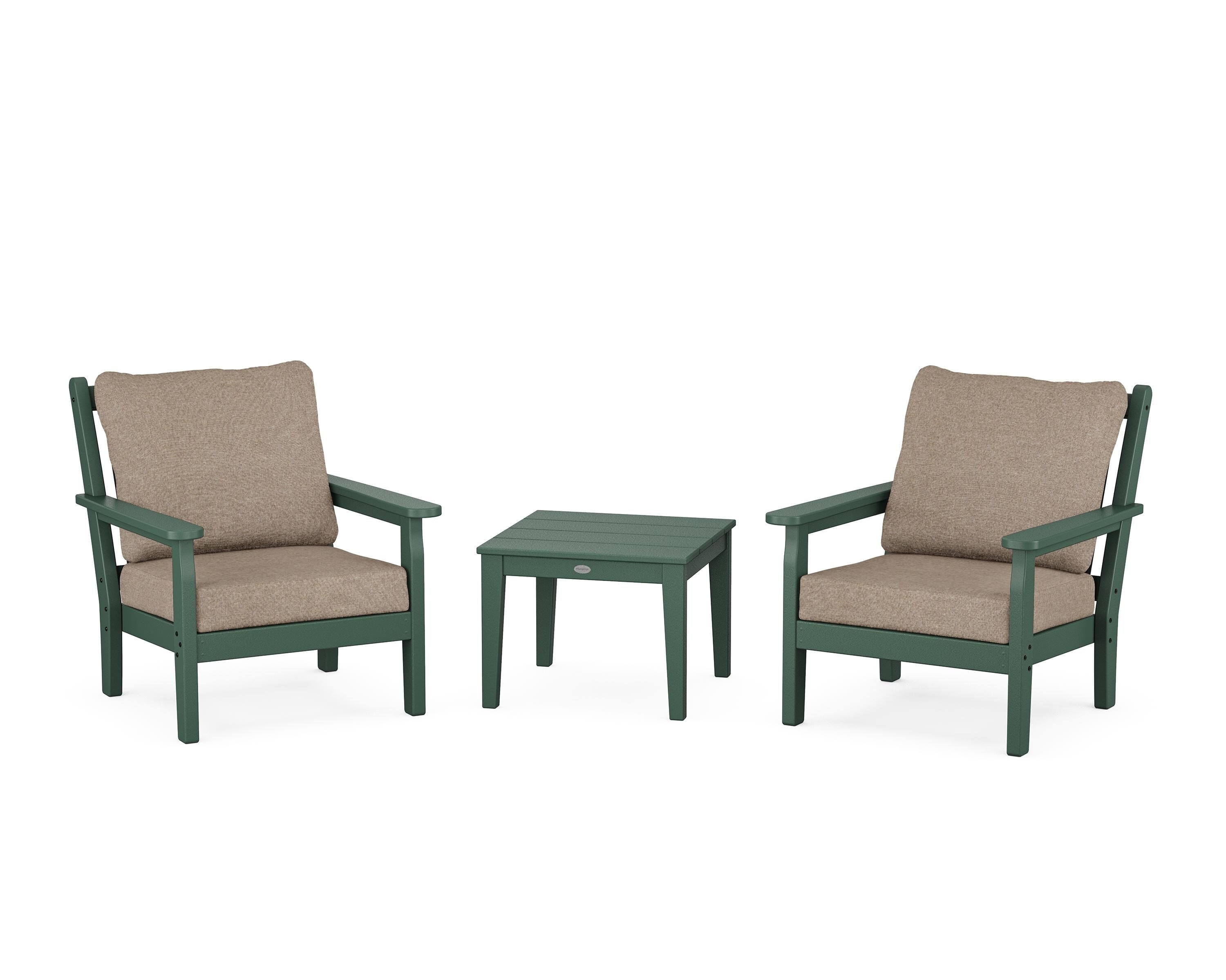 POLYWOOD® Chippendale 3-Piece Deep Seating Set in Green / Spiced Burlap