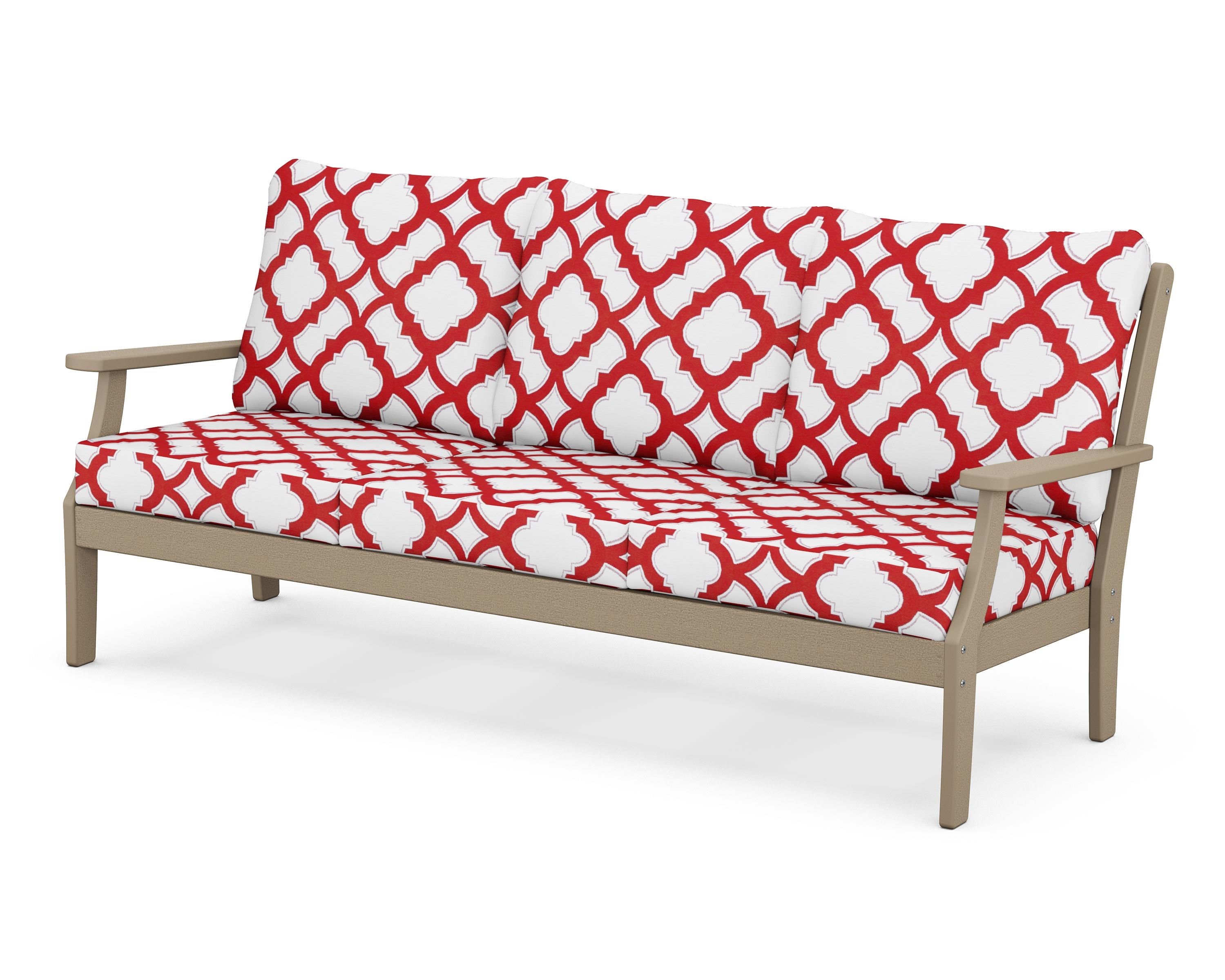 POLYWOOD® Braxton Deep Seating Sofa in Vintage Sahara / Trellis Crimson