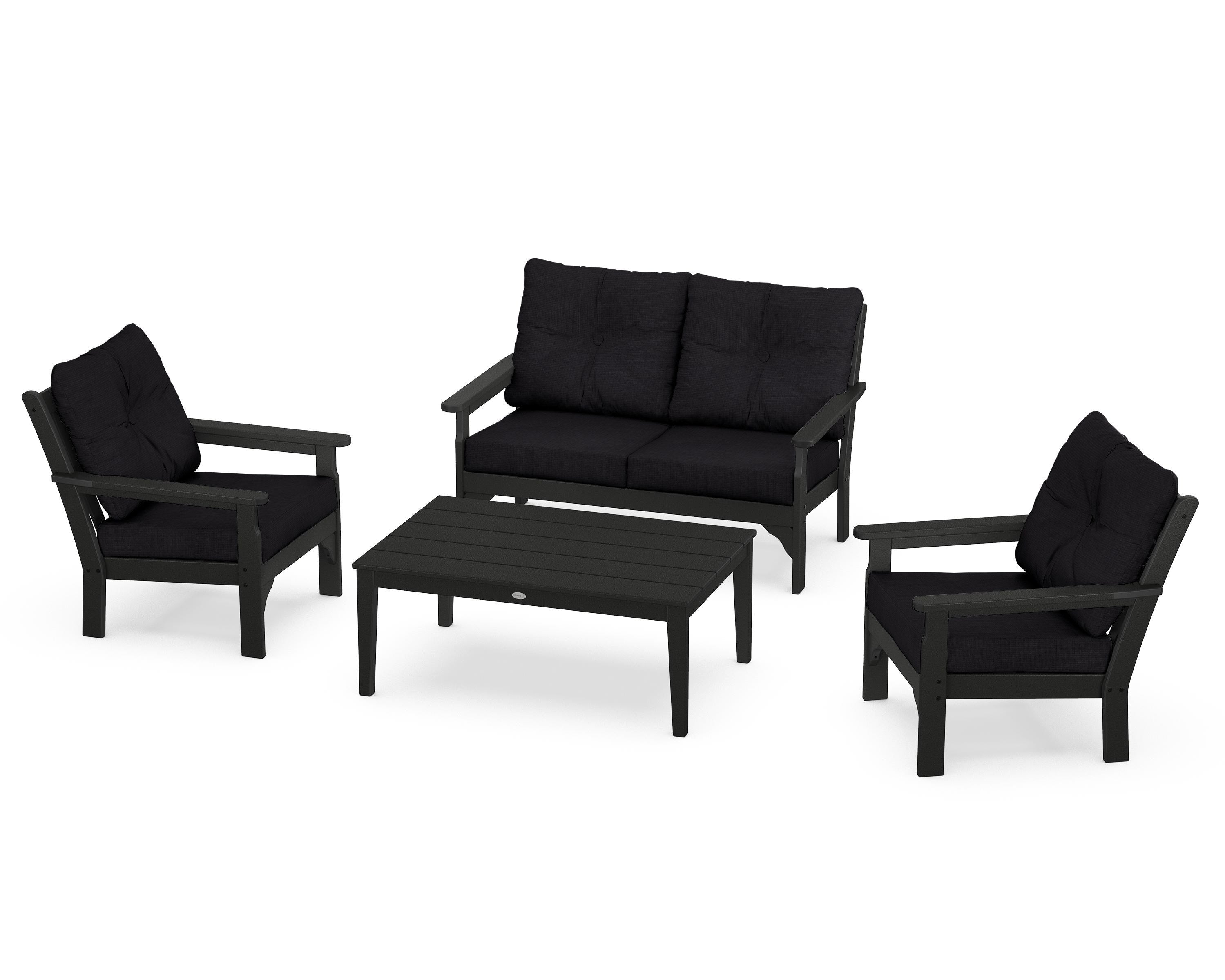 POLYWOOD® Vineyard 4-Piece Deep Seating Set in Black / Midnight Linen