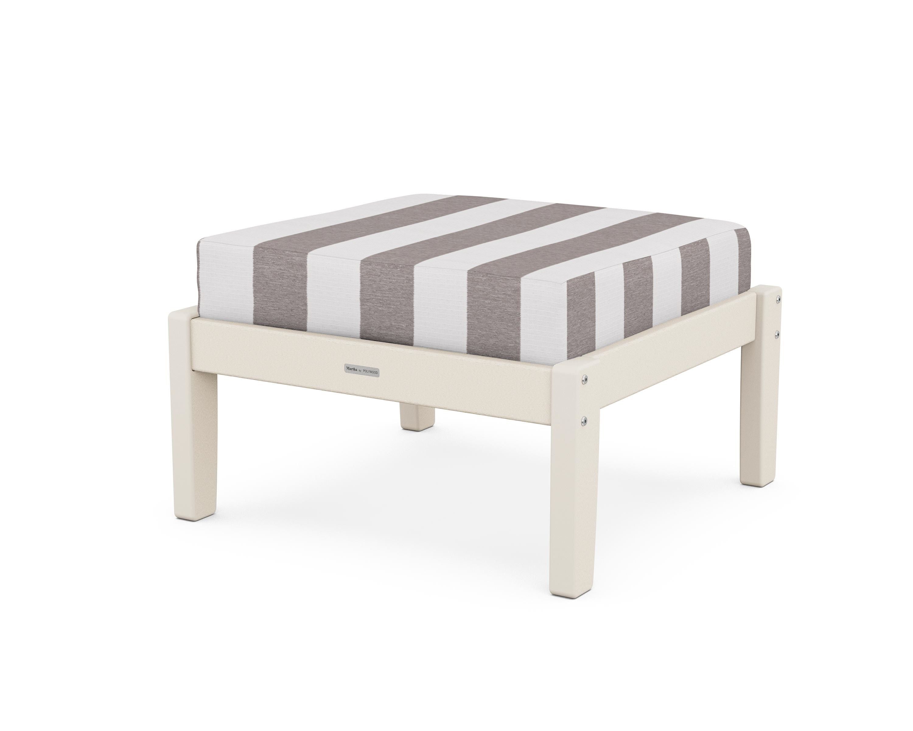 Martha Stewart by POLYWOOD® Chinoiserie Deep Seating Ottoman in Sand / Cabana Stripe Grey Mist