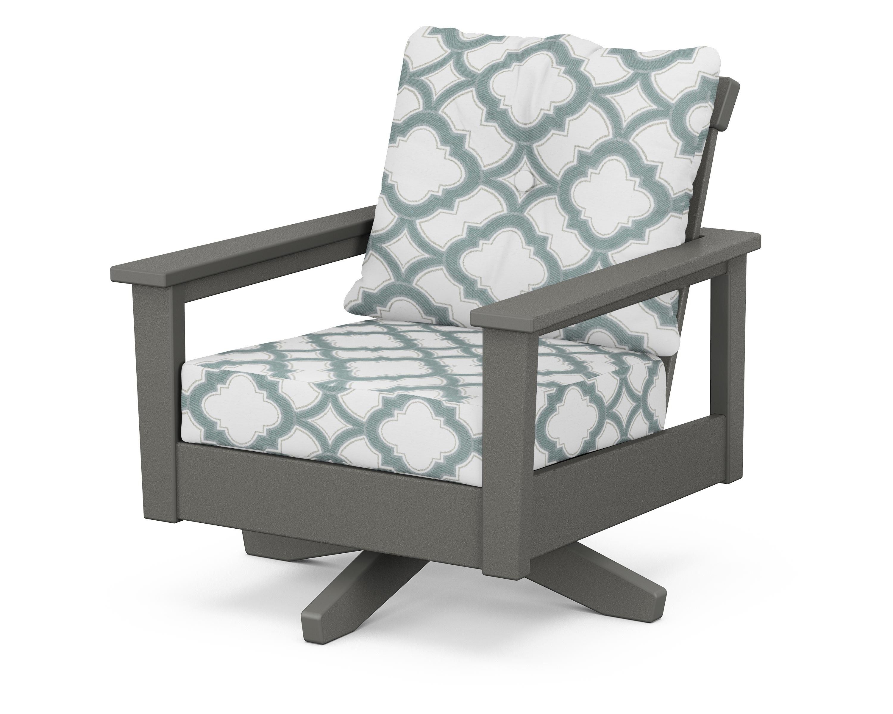 POLYWOOD® Prescott Deep Seating Swivel Chair in Slate Grey / Trellis Glacier Spa