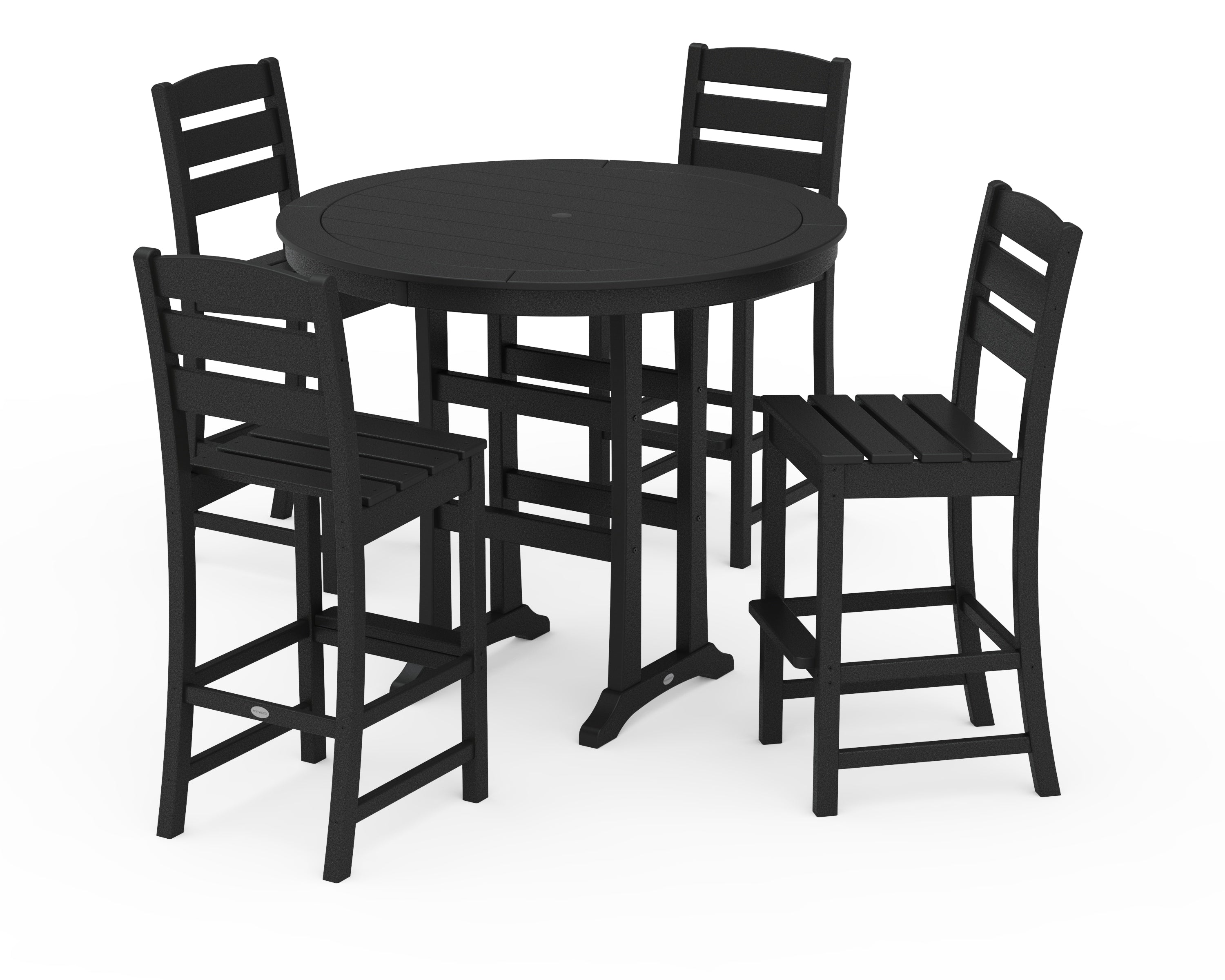 POLYWOOD® Lakeside 5-Piece Round Farmhouse Side Chair Bar Set in Black