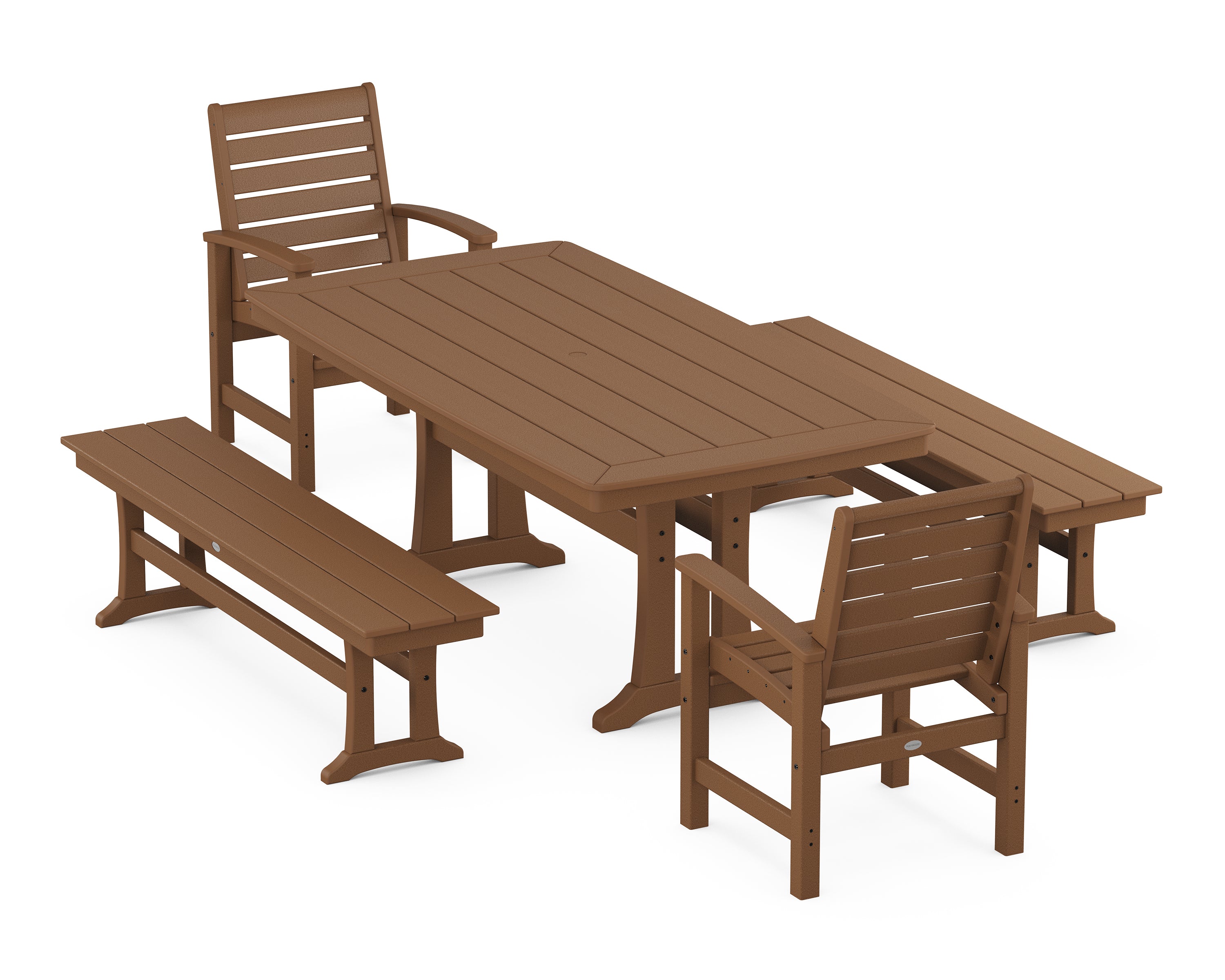POLYWOOD® Signature 5-Piece Dining Set with Trestle Legs in Teak