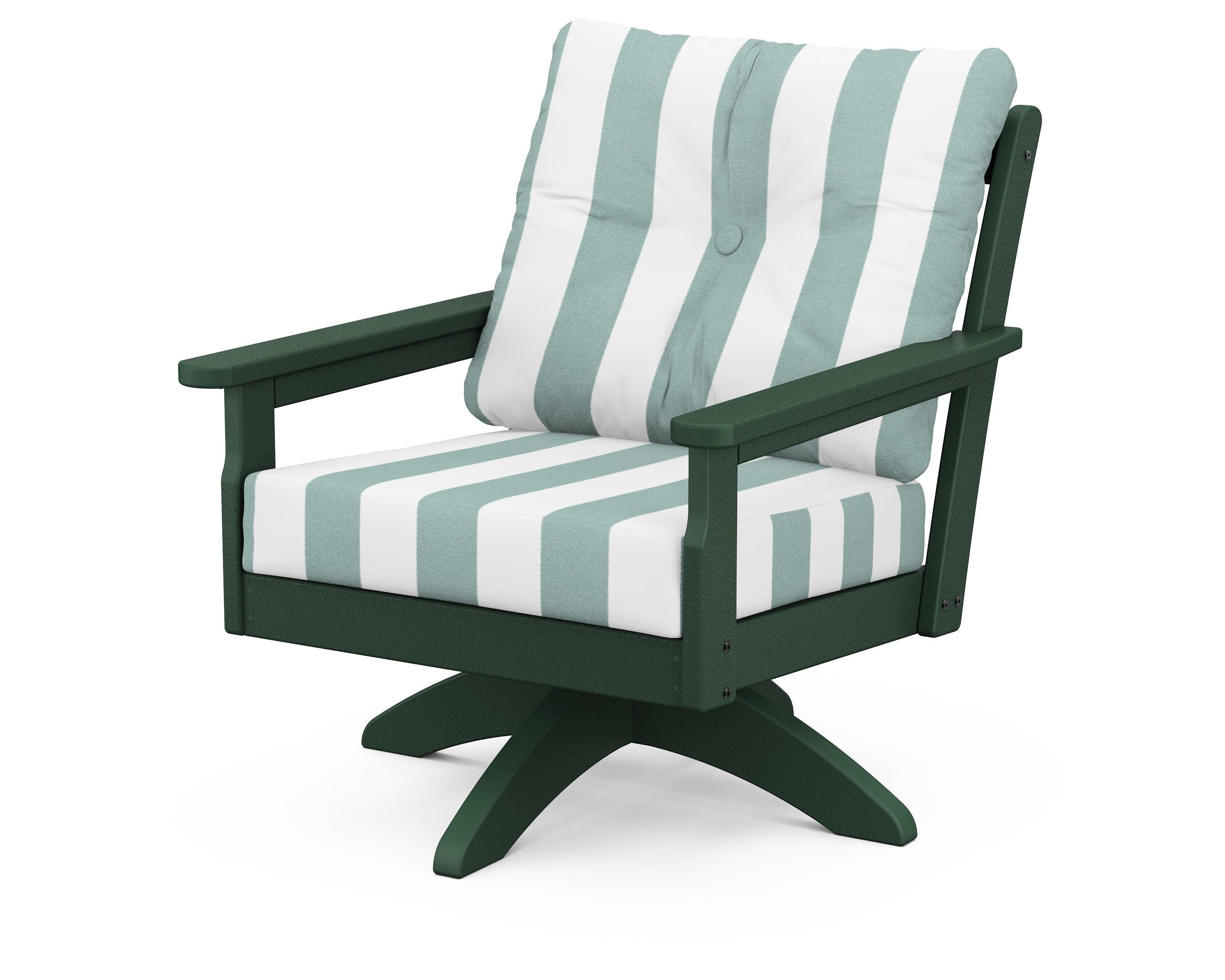 POLYWOOD® Vineyard Deep Seating Swivel Chair in Green / Cabana Stripe Glacier Spa