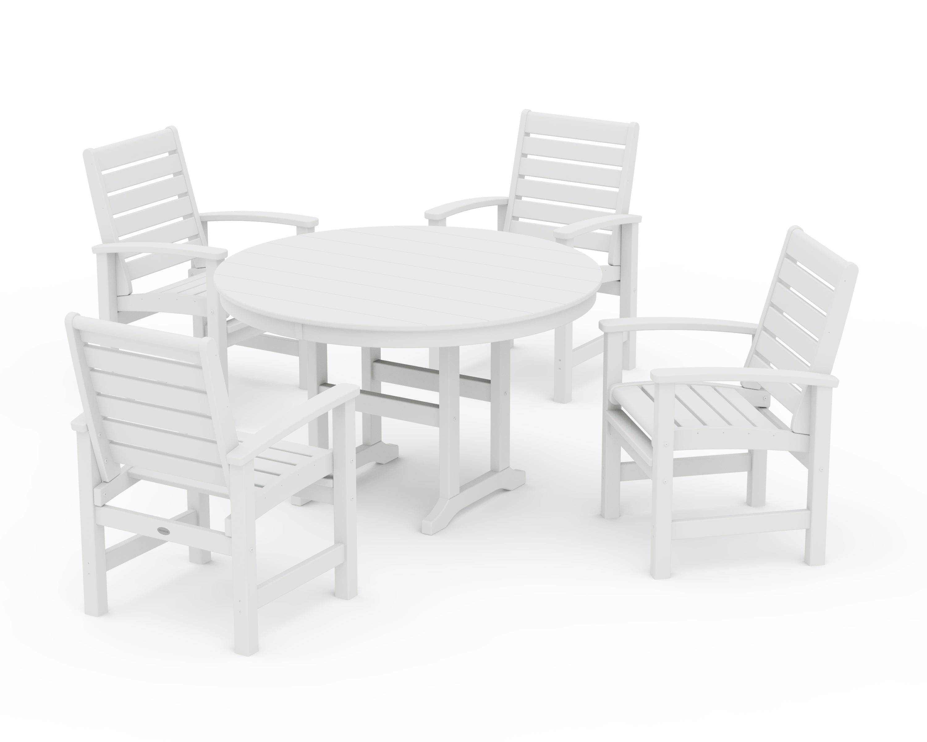POLYWOOD® Signature 5-Piece Round Farmhouse Dining Set in White